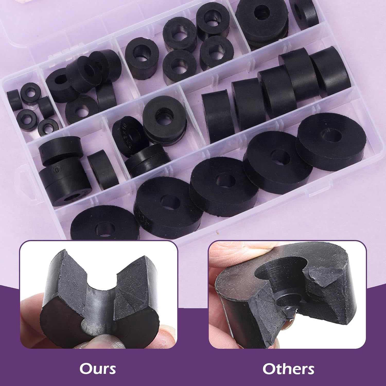 Swpeet 40Pcs 8 Sizes round Rubber Spacer Assortment Kit, 6/7/8/10/15/20Mm anti Vibration Black Rubber Washers Kit, Neoprene Spacer Multi Purpose Thick Rubber Grommets for Home and Car Accessories