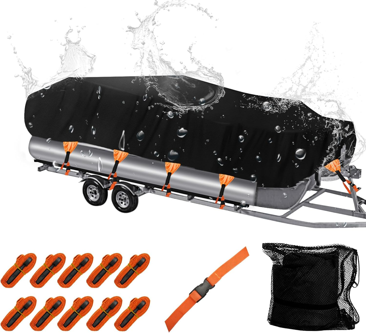 NEVERLAND Trailerable Boat Cover Waterproof Heavy Duty Marine Grade Polyester Canvas Fits V Shape/V-Hull and Tri-Hull Runabouts, Pro-Styl, Bass Boats (Boat Length 20-22Ft, Beam Width up to 102",Black)