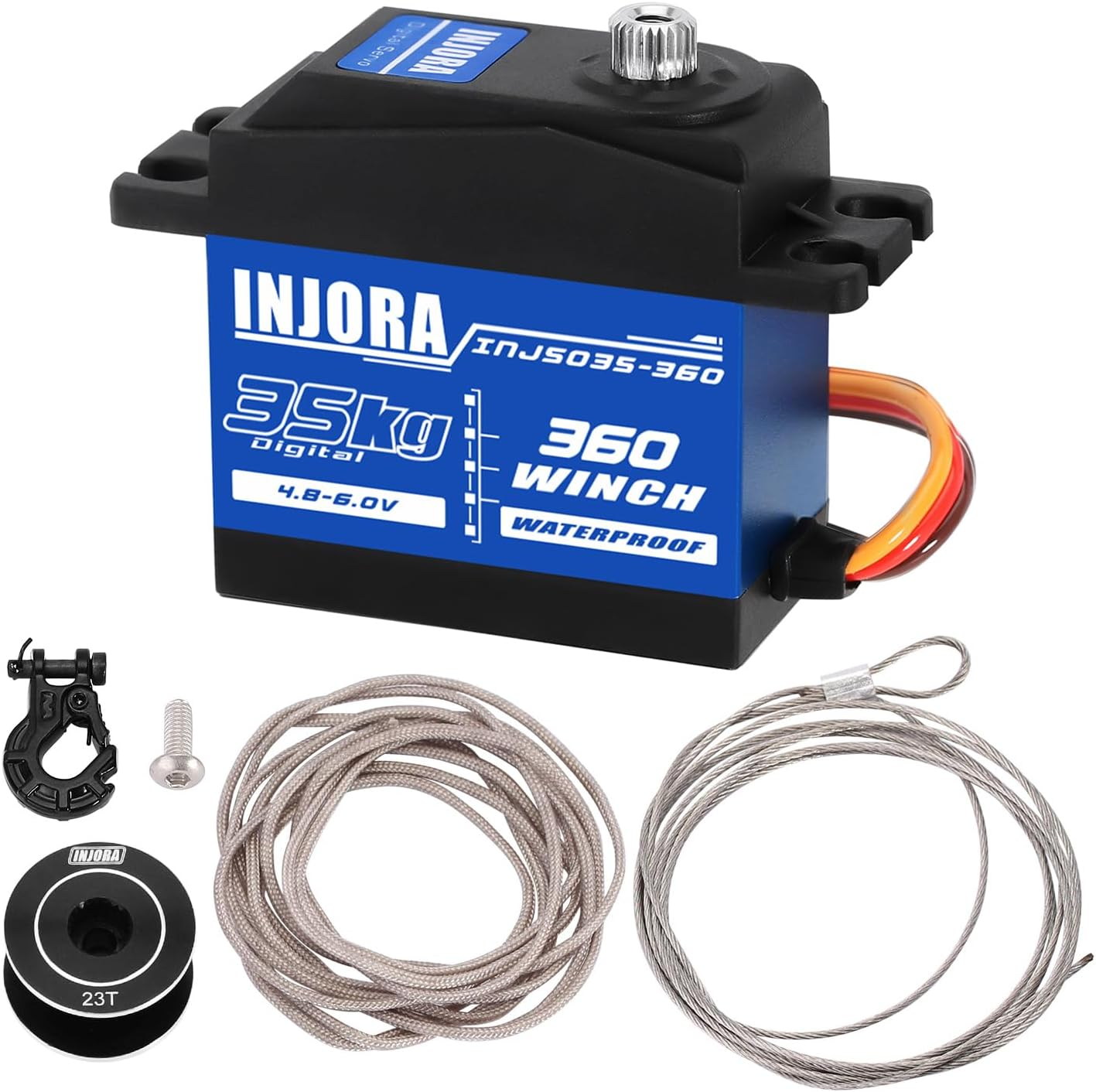 INJORA 35KG Digital Winch Servo with Winch Spool Kit for SCX10 PRO, Waterproof 360 Rotation 25T image number 5