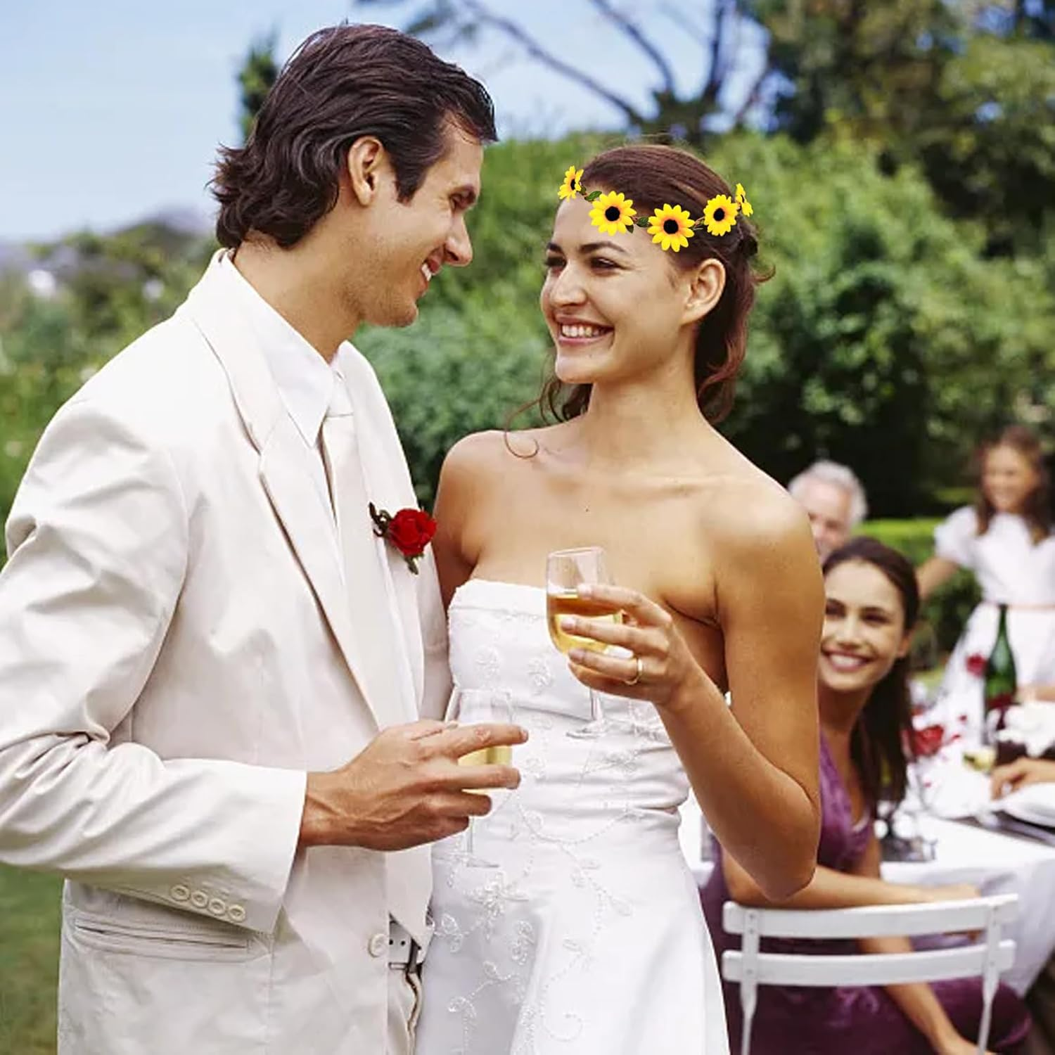 Cozevdnt Flower Hair Band, Hair Clips, Sunflower Flower Hair Band with 10 Pieces Daisy Flowers Hair Clips, Girls Women Sunflowers Headband, Beach, Wedding, Travel, Carnival, Party Headpiece (Yellow) image number 1