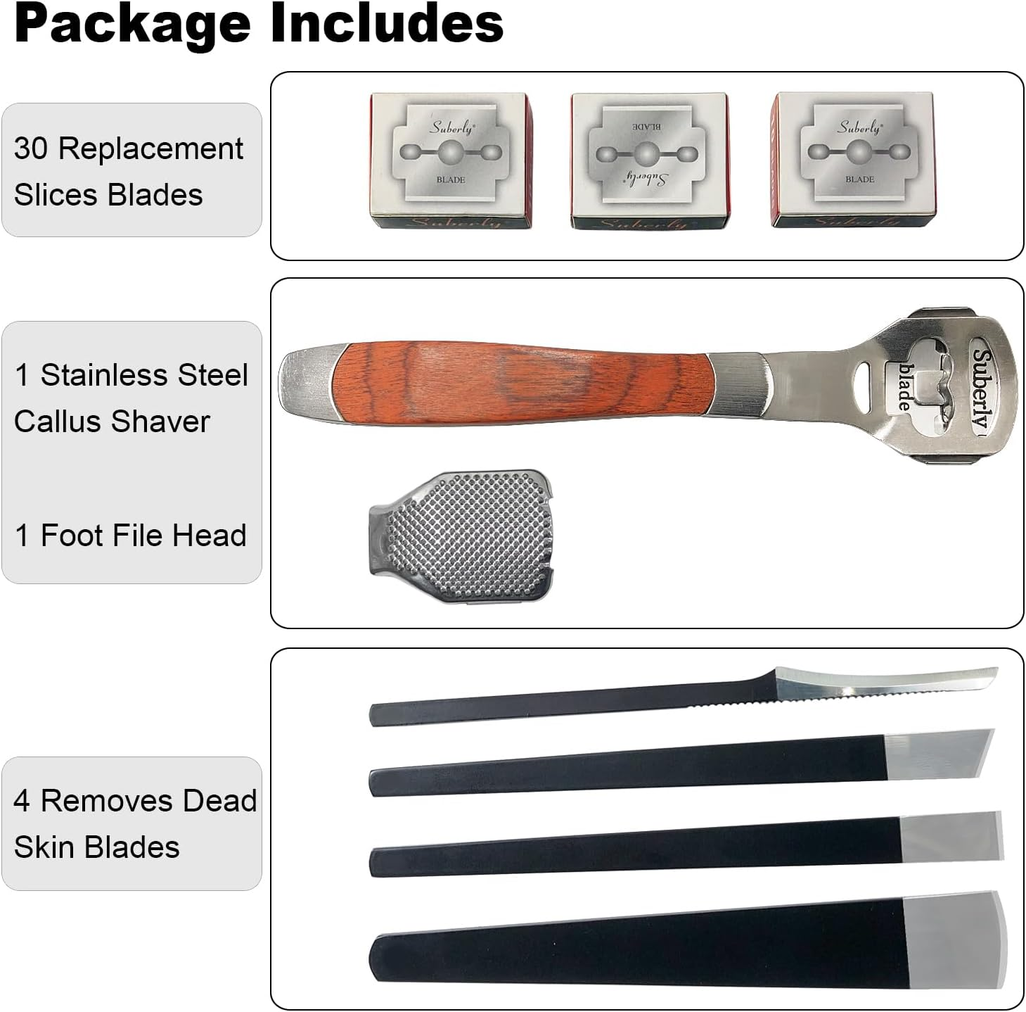 36 Pcs Callus Shaver for Feet Set, (1Stainless Foot File &1 Foot File Heads & 4 Pedicure Knife & 30 Replacement Slices Blades), Professional Callus Remover for Feet Tools for Wet and Dry Feet image number 4