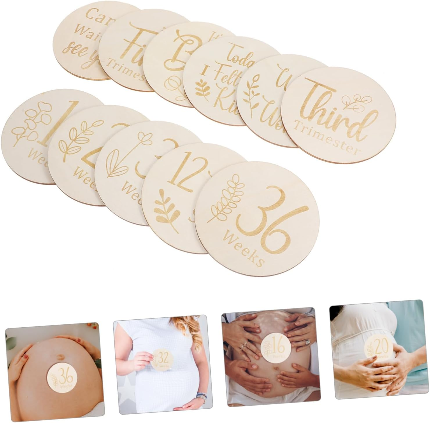 Milisten 11 Pcs Double Sided Wooden Pregnancy Weekly Milestone Discs Growth Markers Safe Smooth Finish for Newborn Photography Room Decor for Capturing Memories image number 2