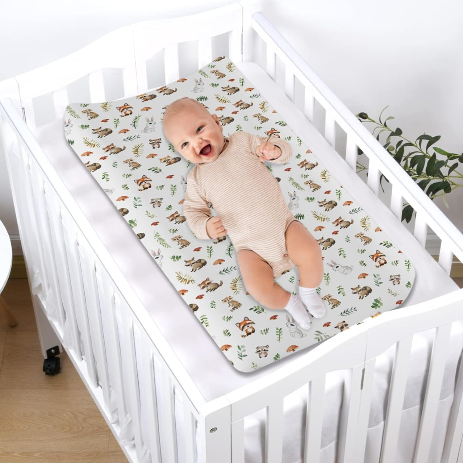 Wild Animals Baby Changing Pad Covers,Unisex Raccoons Rabbits Changing Pad Cover for Baby Girls Boys,Comfortable Breathable Changing Table Covers,Polyester Easy Care Diaper Changing Pad Table Sheets image number 2