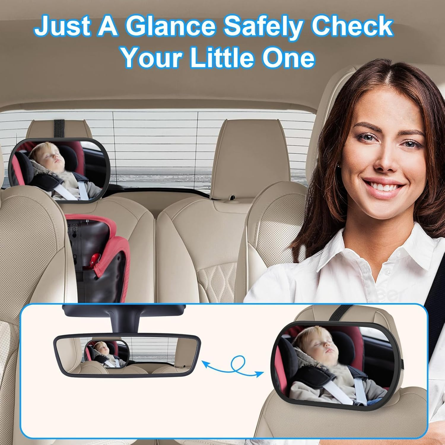 Baby Car Mirror, Safety Car Seat Mirror for Rear Facing Infant, Clear Wide View, 360&deg;Rotation, Easily Observe the Baby Move, Secure, Shatterproof, Crash Tested and Certified (Black) image number 6