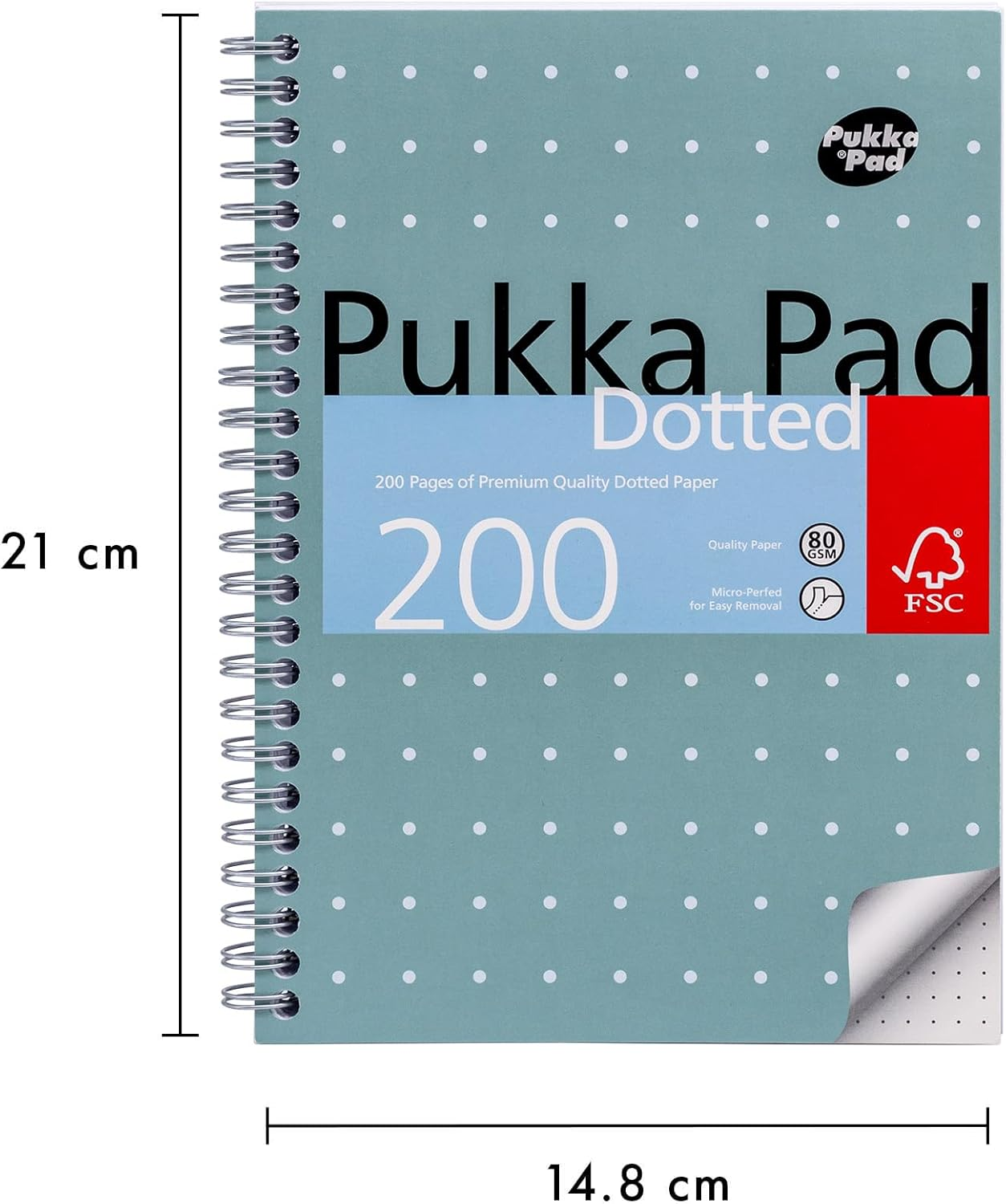 Pukka Pad, A5 Dotted Metallic Jotta Book for Graphing, Art, Bullet Journaling &ndash; Bulk 30 Pack &ndash; 21 X 14.8Cm &ndash; Wirebound Notebook with 80GSM Paper &ndash; 4-Hole Margins and Perforation - 200 Pages, Grey image number 1