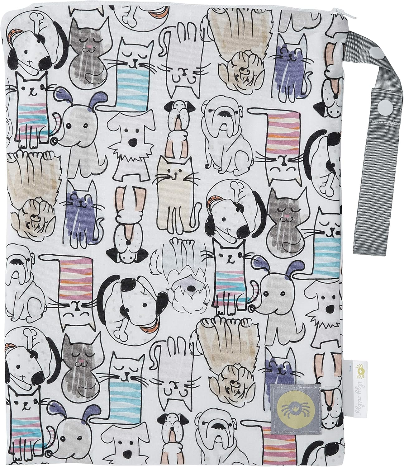 Itzy Ritzy Sealed Wet Bag with Adjustable Handle &ndash; Washable and Reusable Wet Bag with Water Resistant Lining Ideal for Swimwear, Diapers, Gym Clothes & Toiletries; Measures 11&rdquo; X 14&rdquo;, Cats & Dogs image number 6