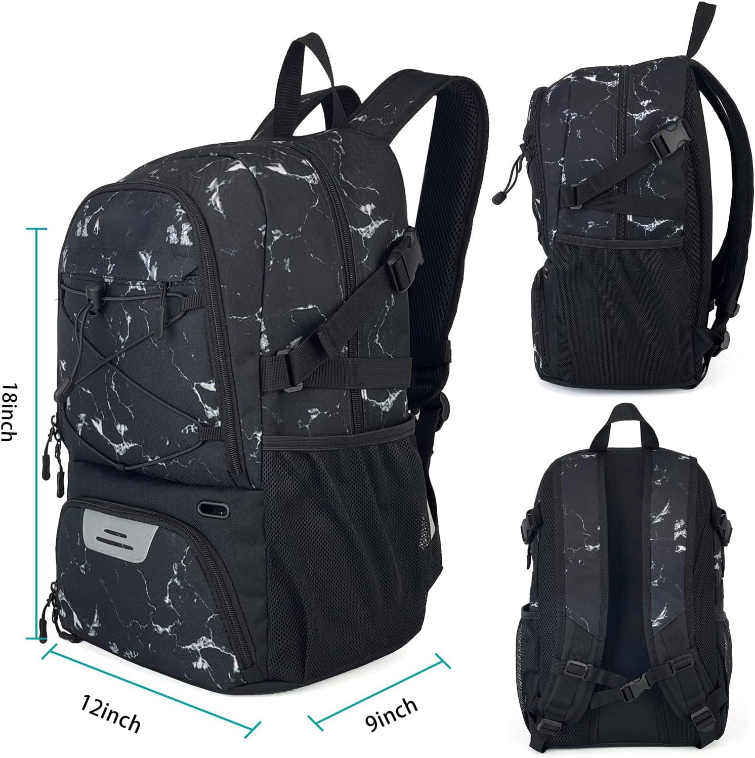 Basketball Backpack with Ball and Shoes Compartment Fit Volleyball, Soccer, Swim, Gym, Travel, and School, Large Capacity Sports Training Equipment Bags(Black) - Red image number 2