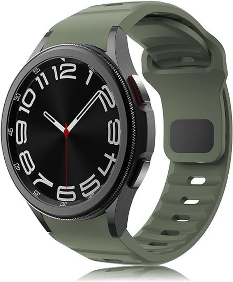 Rugged No Gap Band for Samsung Galaxy Watch 7 6 5 4 Band 44Mm 40Mm/Galaxy Watch 6 Classic Bands 47Mm 43Mm/Watch 5 Pro 45Mm/Watch 4 Classic 46Mm 42Mm, Silicone Wristband Sport Strap Men Women-Black