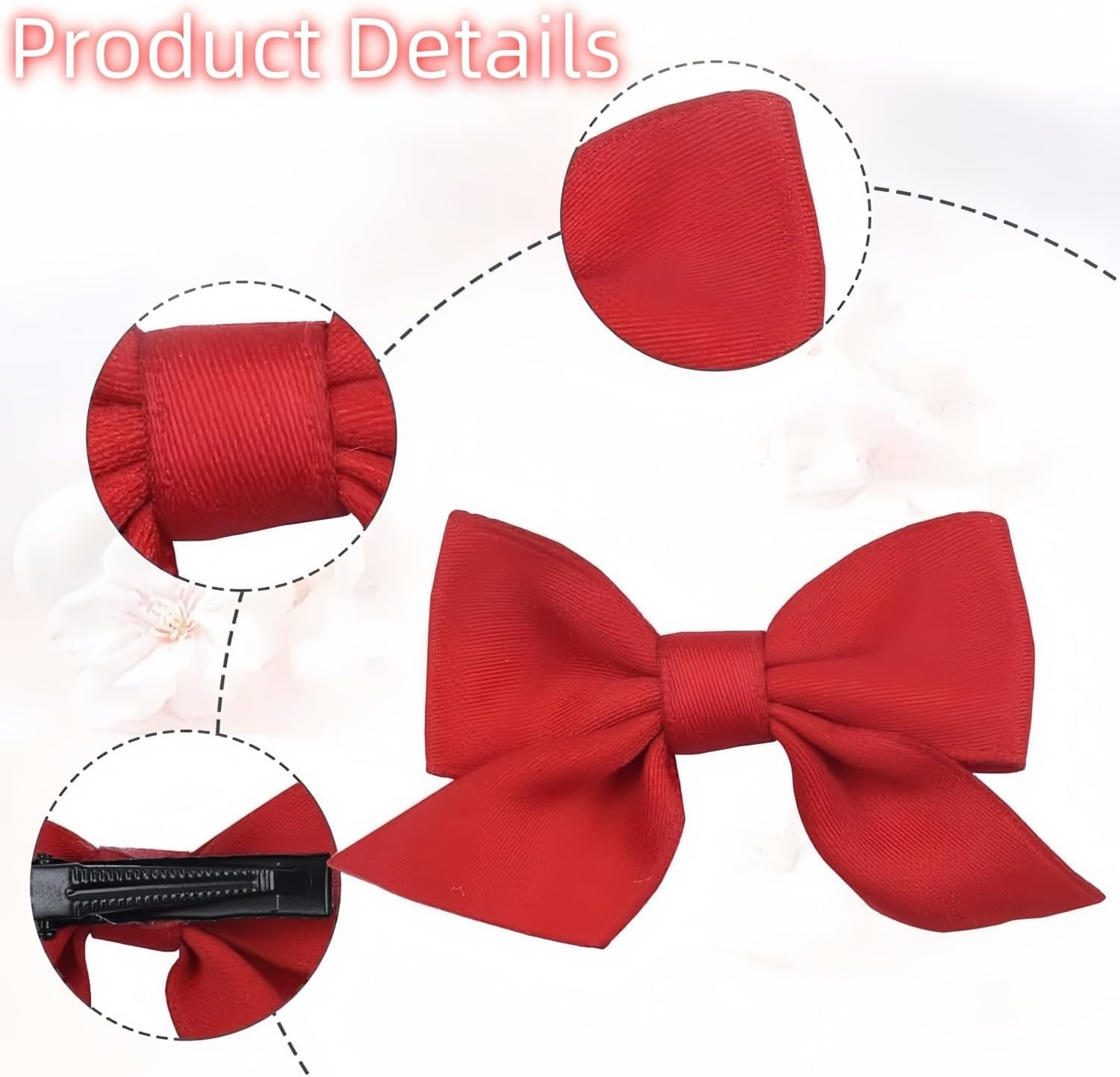Heanvmyss 2 PCS Hair Bows for Women,Barrettes Solid Color,Soft Silky Hair Bows,Hair Styling Accessories for Women Girls(Red) image number 2