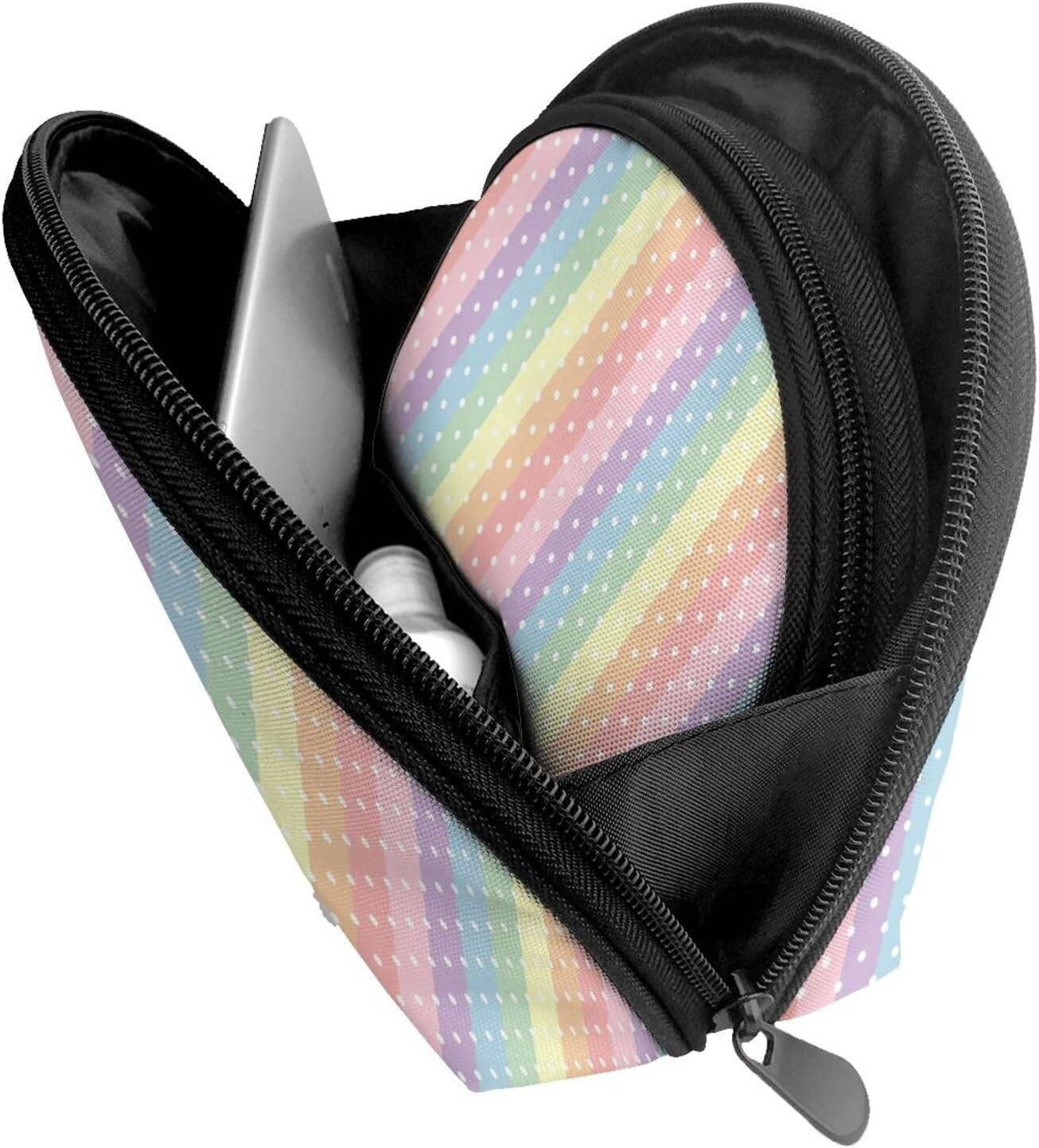 Cozimangoe Coin Pouch Makeup Bags Set, 2 Piece Shell Shape Cosmetic Bag with Pockets for Daily Travel Handbag Lipstick Keys Toiletry, Personalized Rainbow Pattern with Dot image number 1