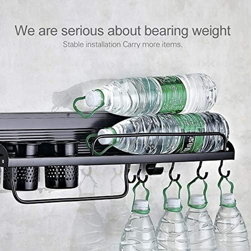 Kitchen Shelf C Version 50Cm 2 Cups 10 Hooks Kitchen Multi-Function Wall-Mounted Condiment Holder Storage Rack (Black) Kitchen Shelf (Color : Black) image number 4