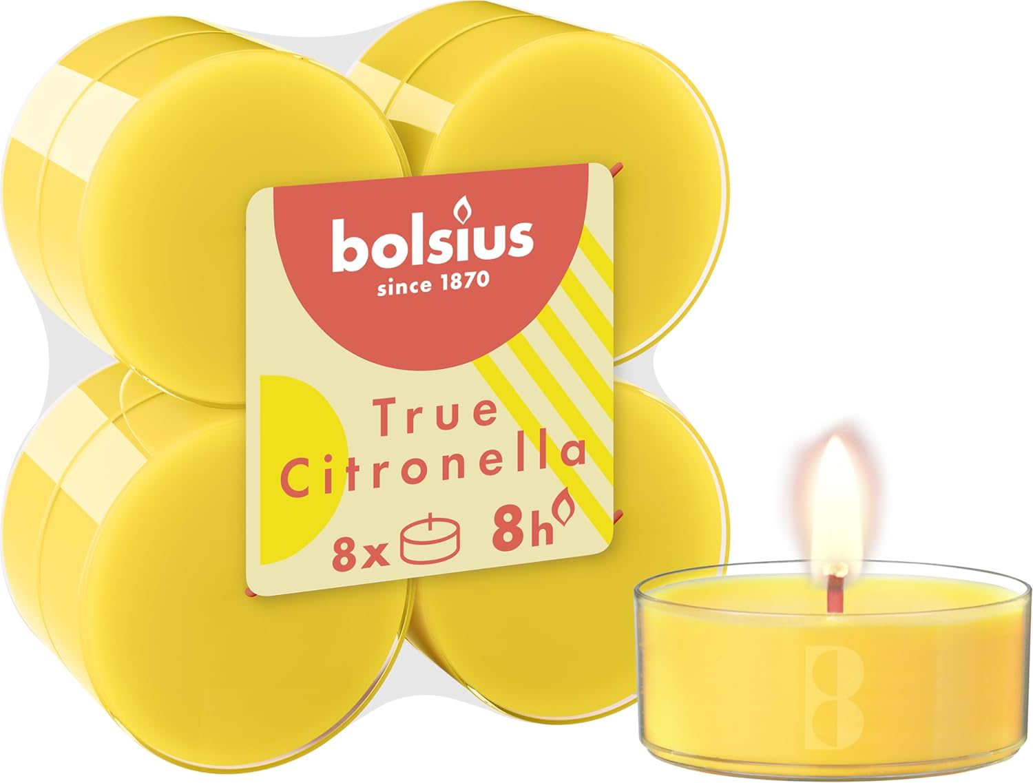 Bolsius True Citronella - Maxi Scented Tea Lights - Citronella - Pack of 8 - Outdoor Candles - Natural Plant Wax - with Natural Extracts - without Palm Oil