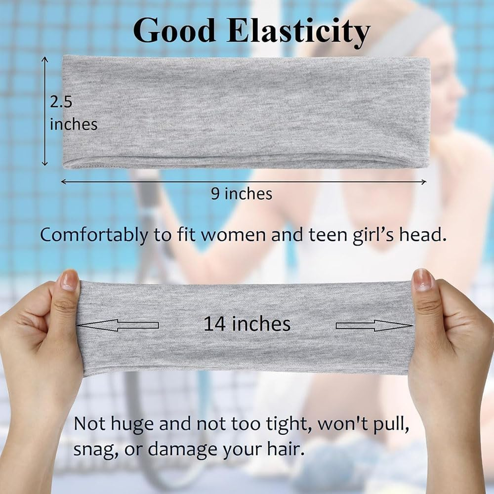 Leanockesa 8 Pack Non-Slip Headbands for Women,Trendy Elastic Hair Bands, Soft Thick Cotton Cloth Headband for Workout, Yoga, Running, Sports and Everyday Use image number 6