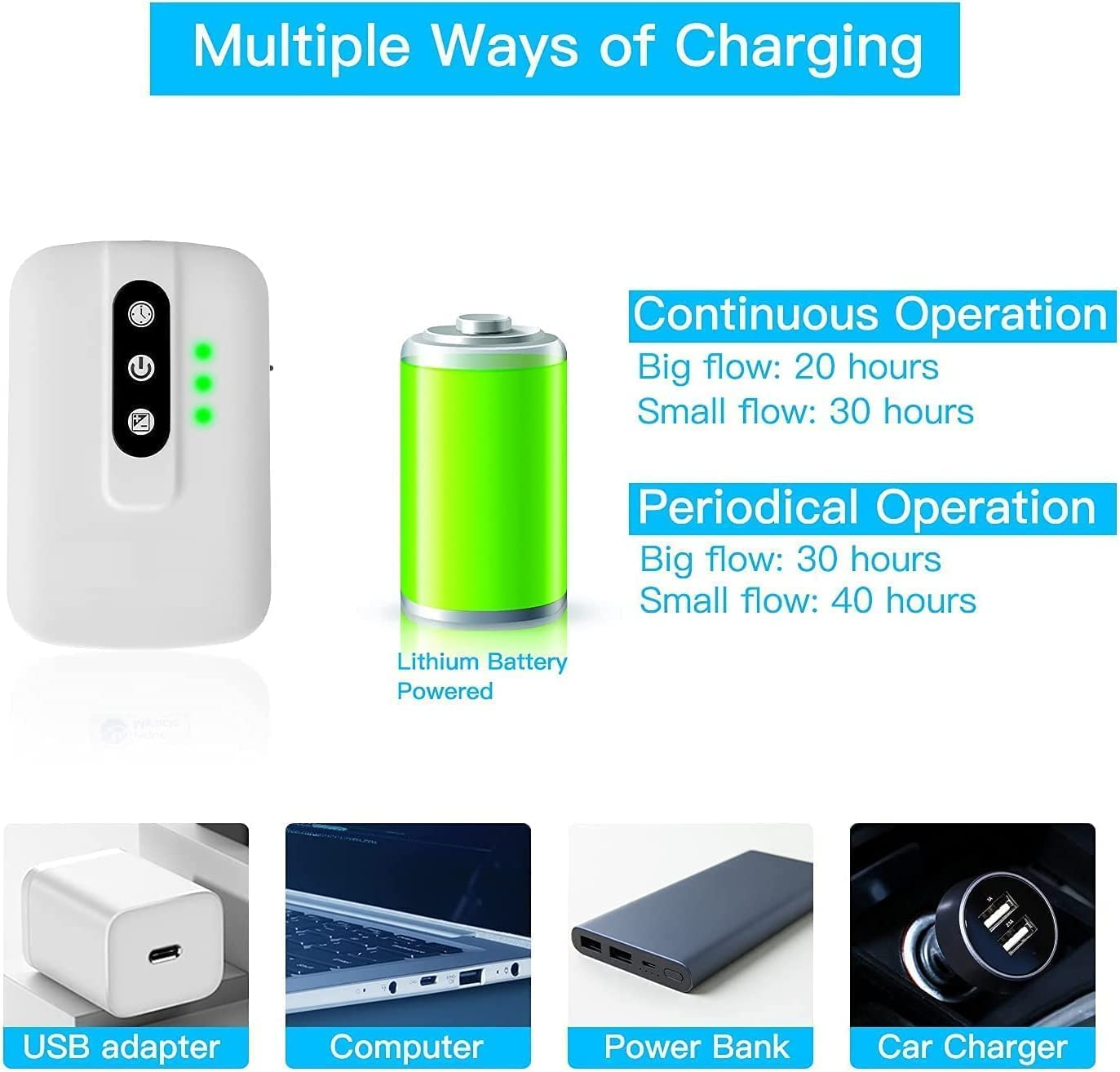 Aquarium Air Pump, Whisper Aerator, for Fish Tank up to 60 Gallons, USB Rechargeable Aquarium Bubbler Aerator for Fishing Seafood Transportation Hydroponic Systems image number 5