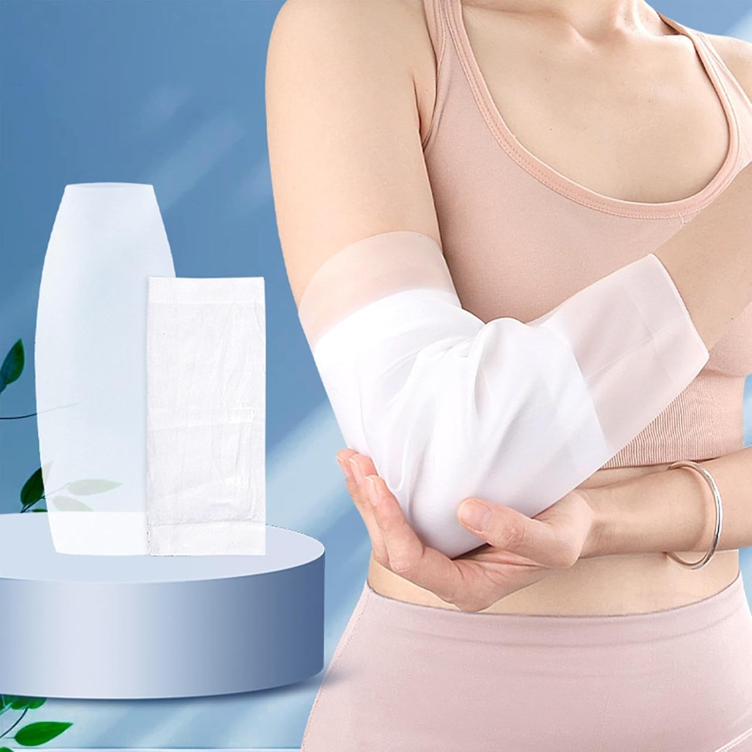 Elbow Silicone Sleeve, Arm Cover Dressing Silicone Sleeve for Shower - Keeps Elbow Dressing Dry Plaster Protector with Cotton Liner for Bathing, Shower image number 5