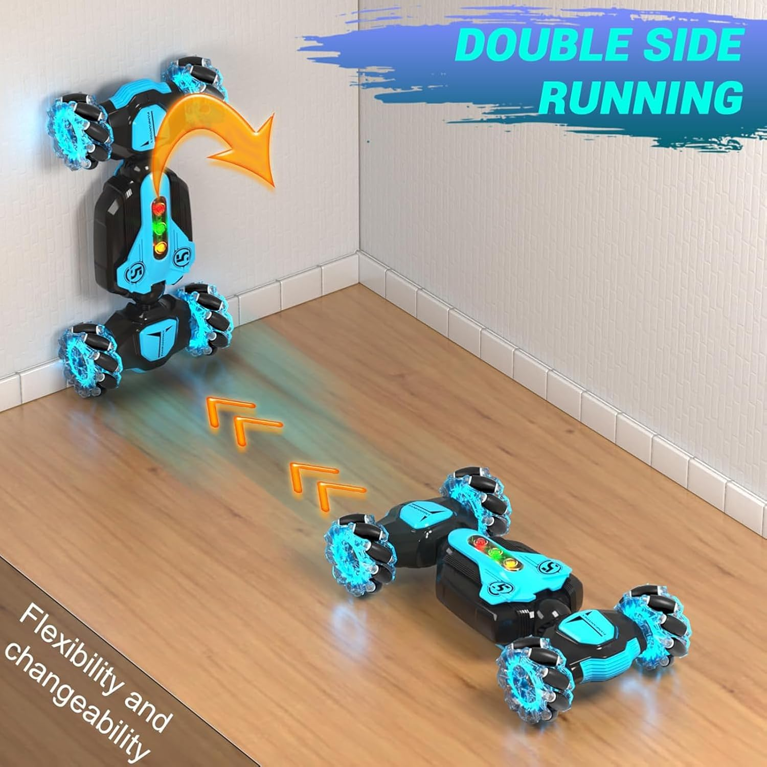 RC Stunt Car 4WD Remote Control Gesture Sensing Toy Cars, Drift Hand Controlled Double Sided Rotating off Road Vehicle 360&deg; Flips with Lights Music, for 6-12 Year Old Boys & Girls Birthday (Blue) image number 5