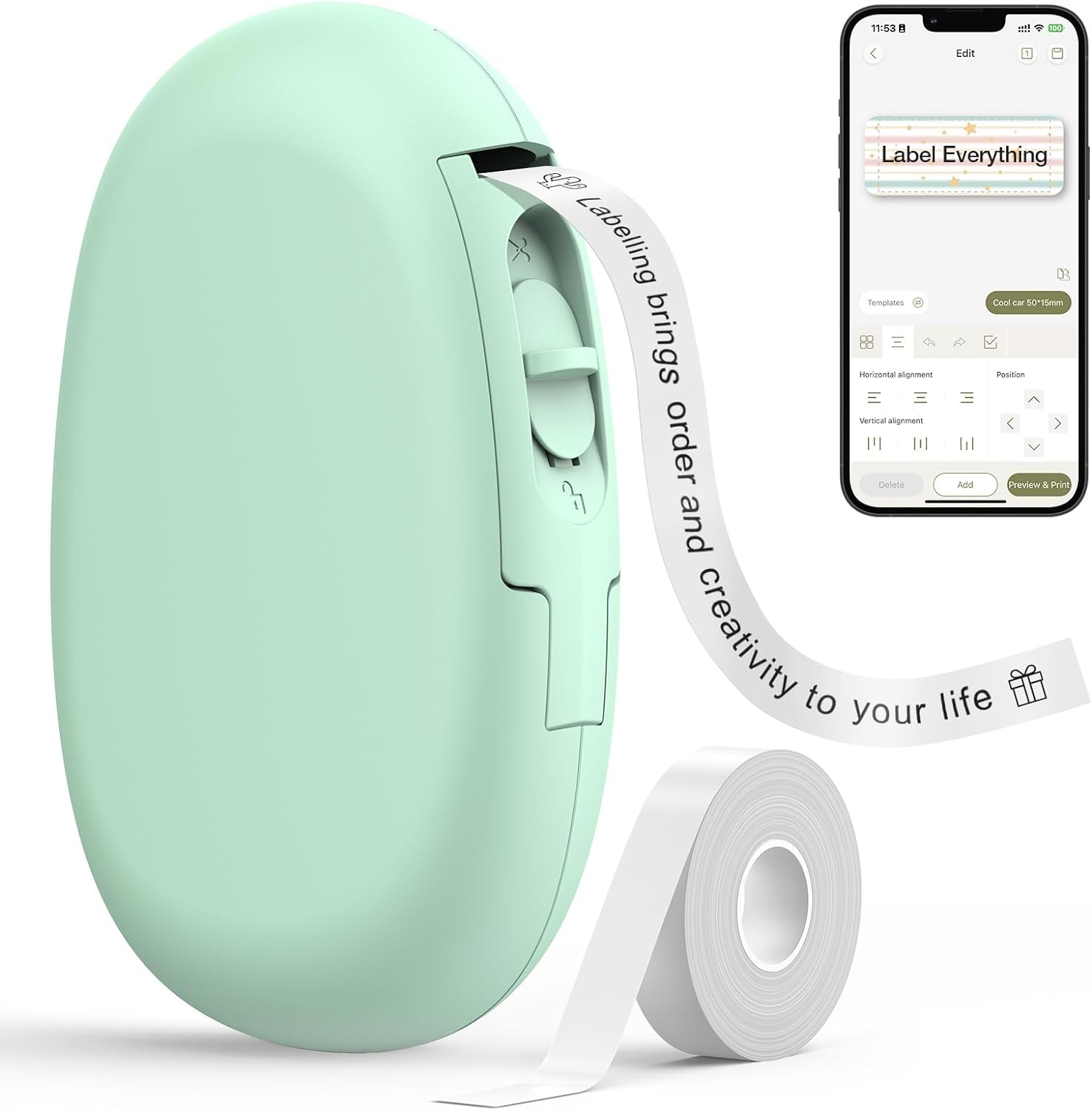 SUPVAN E10 Upgraded Label Maker Machine, Portable Label Printer, Compatible Android & Ios, Bluetooth Thermal Labelling Machine for Home, School, Office Organization, Cyan