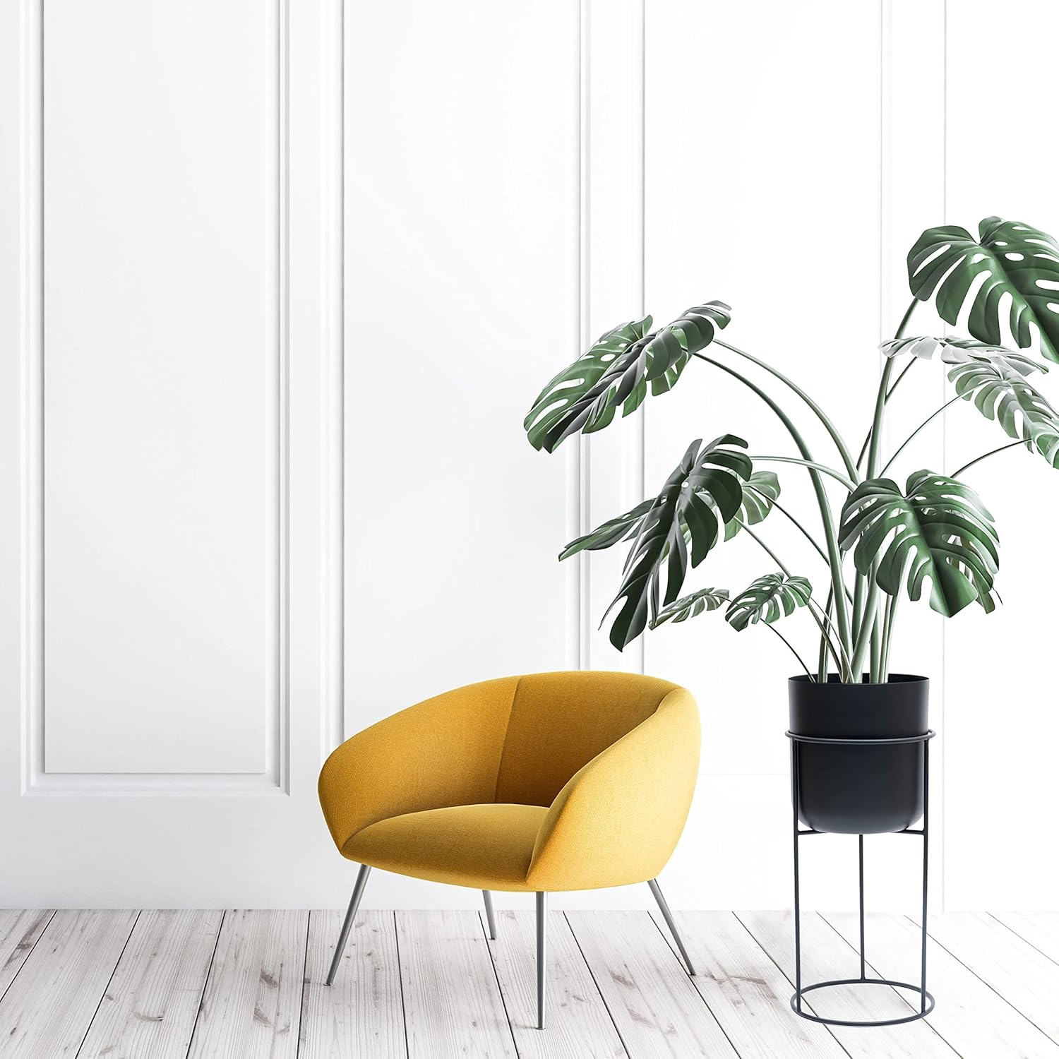 Olly & Rose Matt Black Metal Plant Pot with Black Plant Stand - Tall 50Cm Large Plant Pot Indoors with Stand - Large Decorative Planter image number 3