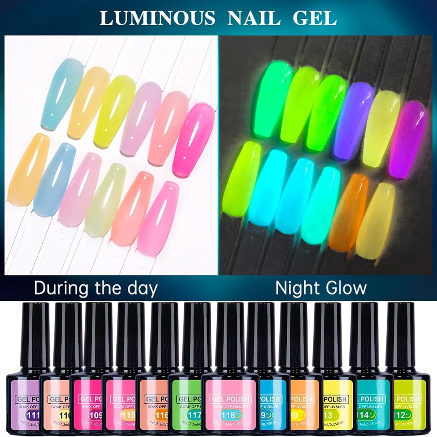 Frxib Glow in the Dark Gel Nail Polish - Glowing Nail Gel for Women, Manicure Supplies Portable for Salon Travel Stage Performance Photo Sessions Wedding Music Festival image number 6