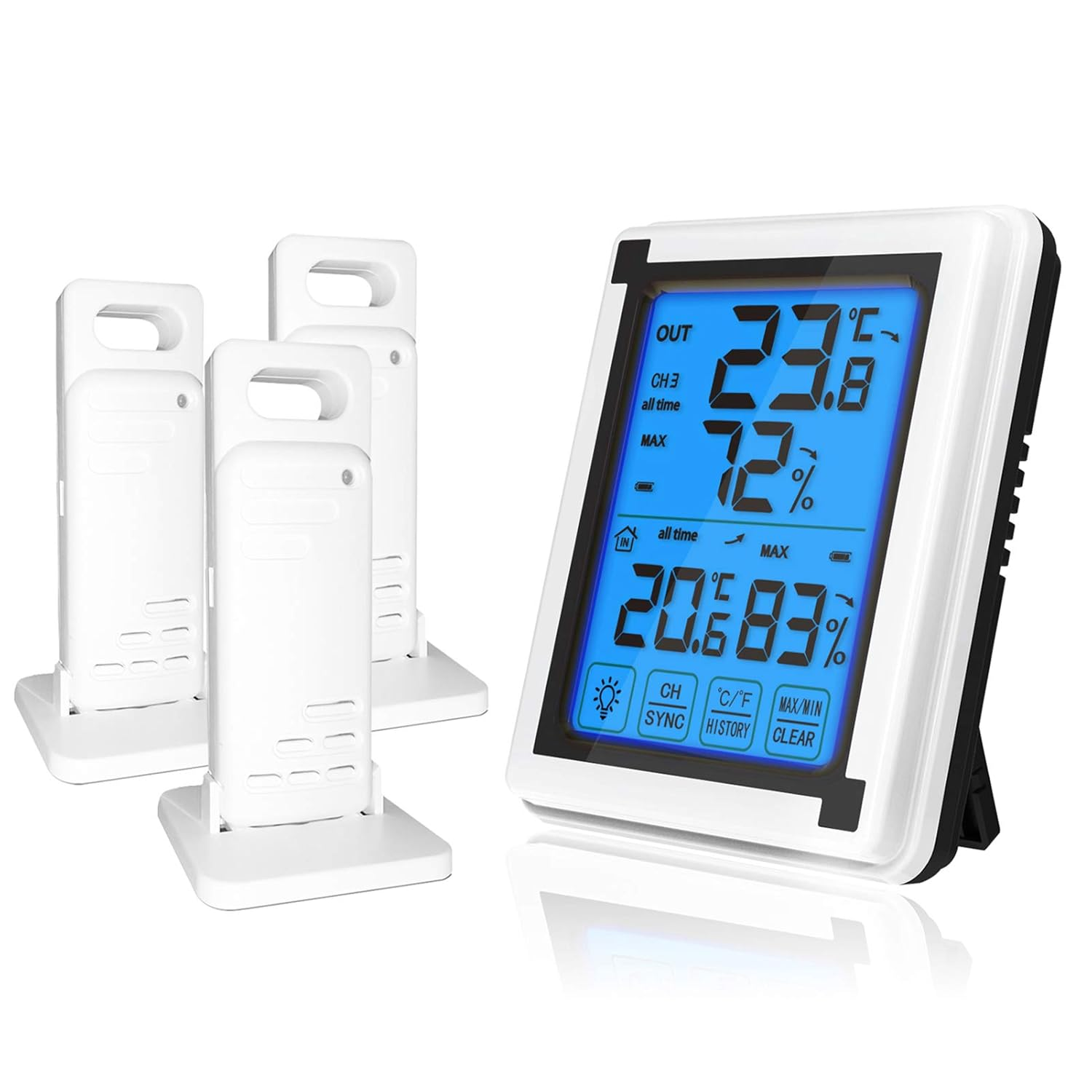 Indoor Digital Hygrometer Large Display Screen Weather Station Hygrothermograph with 3 Emitters