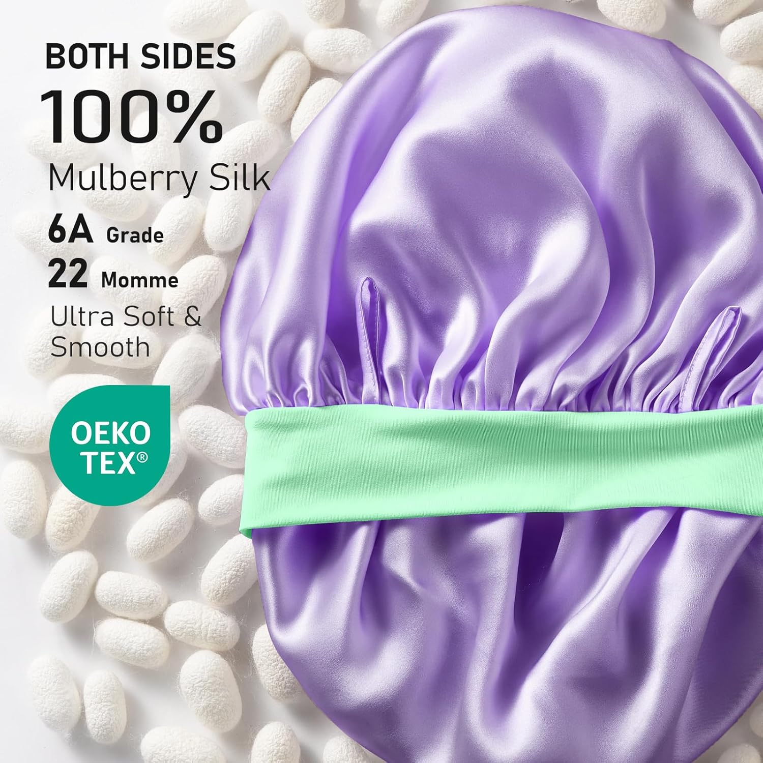 Litbear 100% Mulberry Silk Bonnet for Sleeping Women, 6A 22 Momme, Large Double-Layer Silk Hair Wrap with Tie Band, Non-Slip Turban