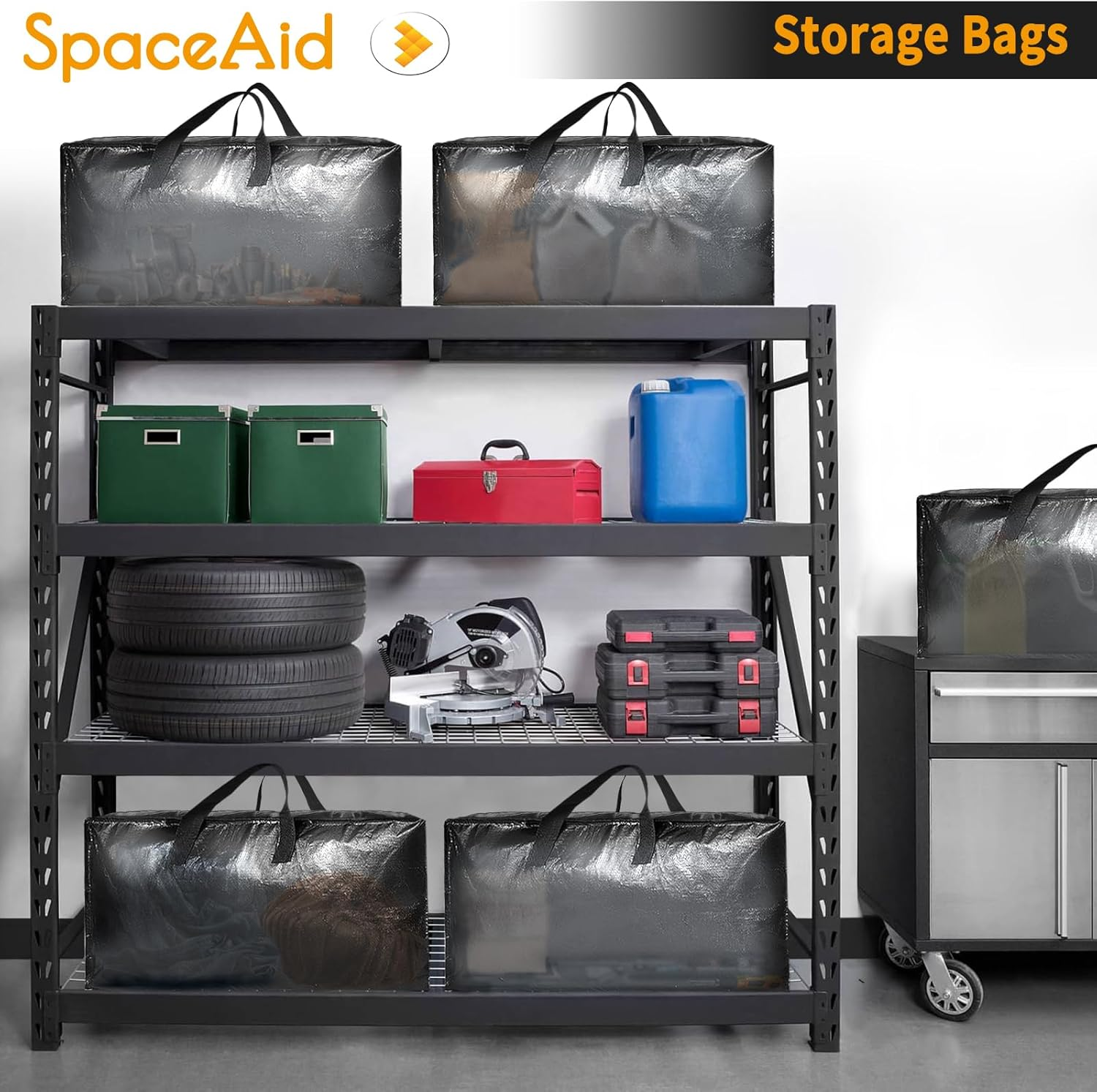 Spaceaid Heavy Duty Moving Bags, Extra Large Storage Totes W/Backpack Straps Strong Handles & Zippers, Alternative to Moving Boxes, Packing & Moving Supplies, Clear (8 Pack) image number 4