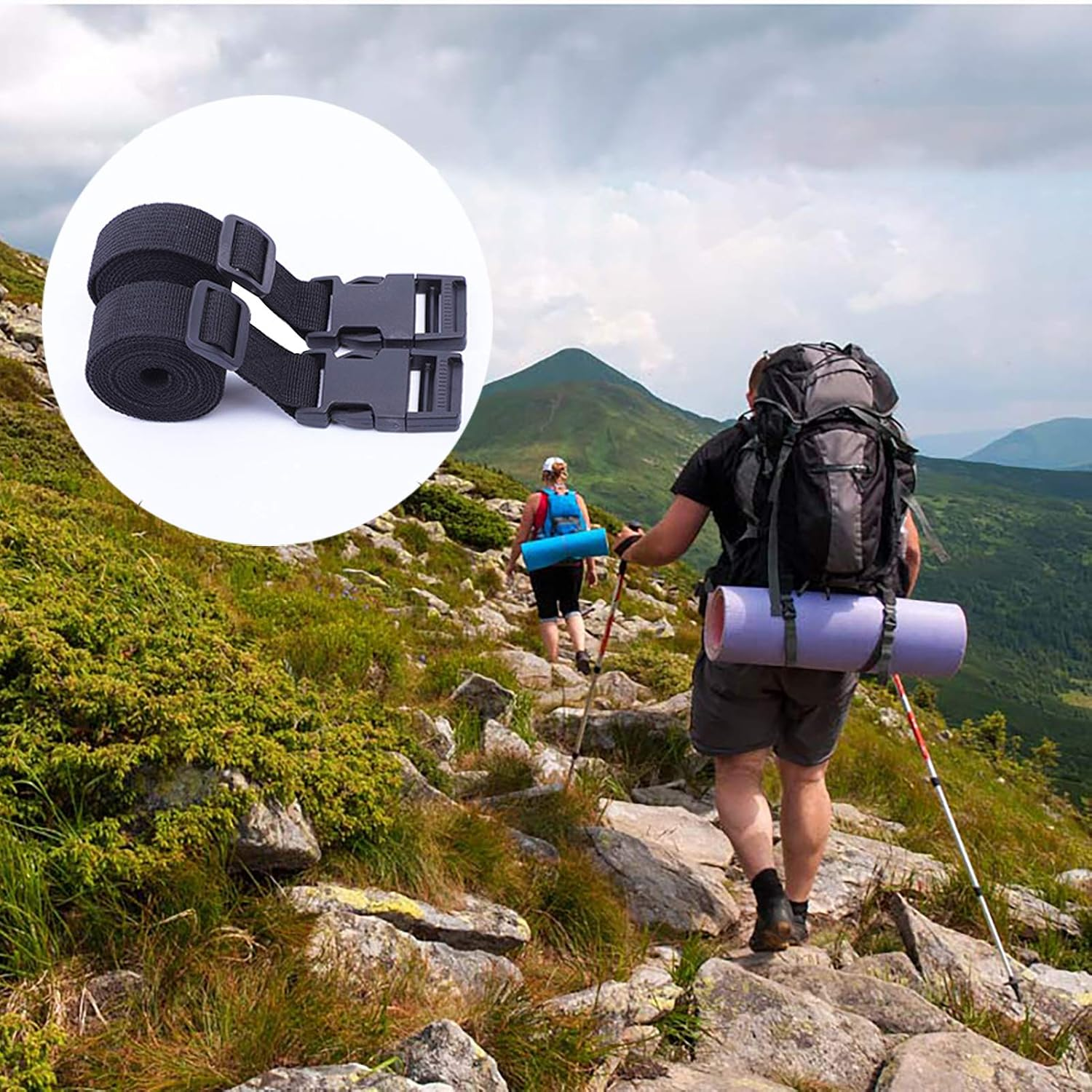 Utility Strap,Heavy Duty Secure Straps for Outdoor Sports, Backpacking, Sleeping Bag Compression, Luggage, Bundling, with MOLLE Gear Quick Release Buckle 4 Pcs image number 6