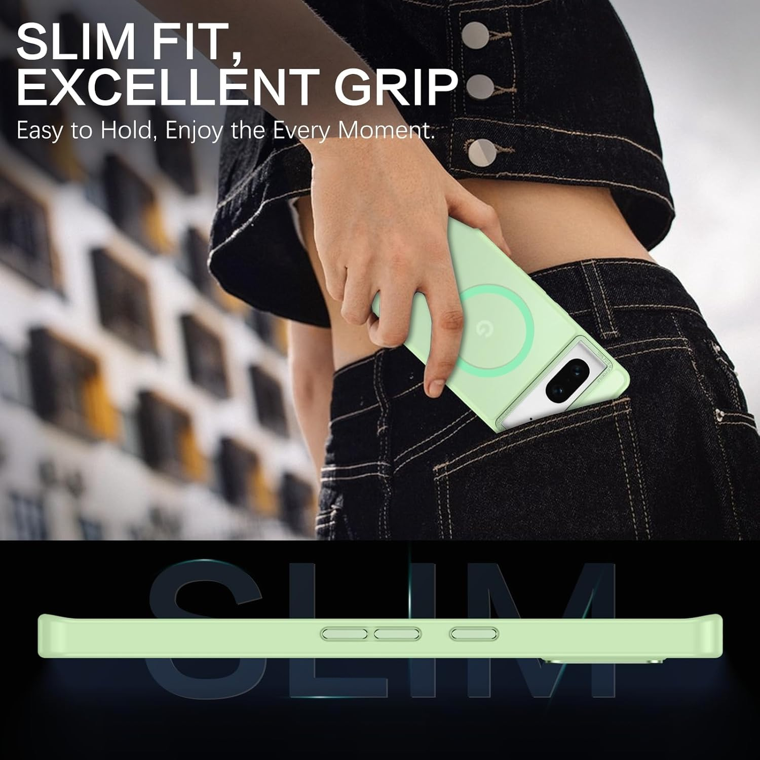 BENTOBEN for Google Pixel 7 Case [Compatible with Magsafe] Translucent Matte Magnetic Pixel 7 Case Magsafe Slim Thin Shockproof Women Men Protective Phone Cover for Google Pixel 7 6.4", Matcha Green - Grey Blue image number 2