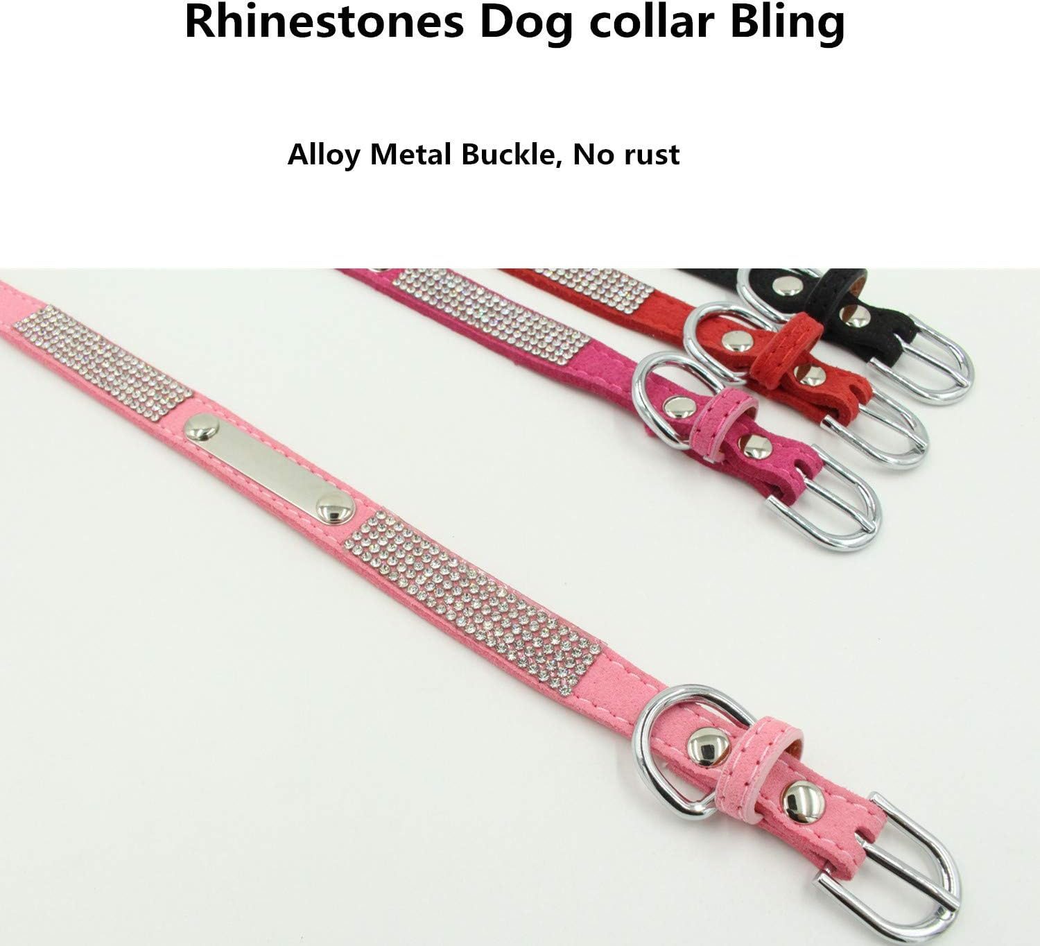 THAIN Rhinestones Personalized Dog Cat Collar and Leash Combo Set Bling Diamond with Engraved Stainless Steel Nameplate for Small Medium Large Dogs (M(Neck 12.59"-14.96"), Black Set)