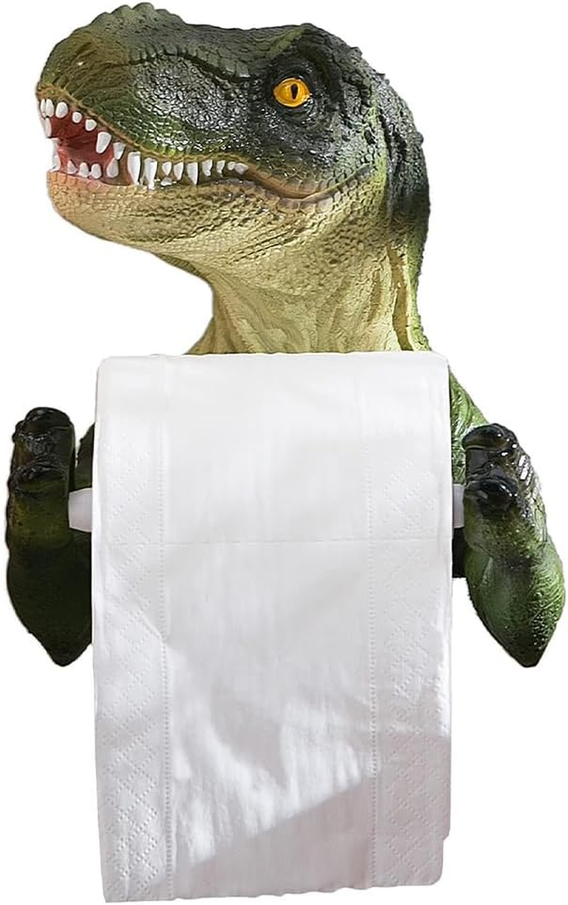 MOTRAIN Funny Dinosaur Toilet Paper Holder, Wall Mounted Resin Bathroom Shelf, No-Drill Towel & Paper Roll Hanger, Quirky Home Decor Accessory for Kids & Adults image number 5