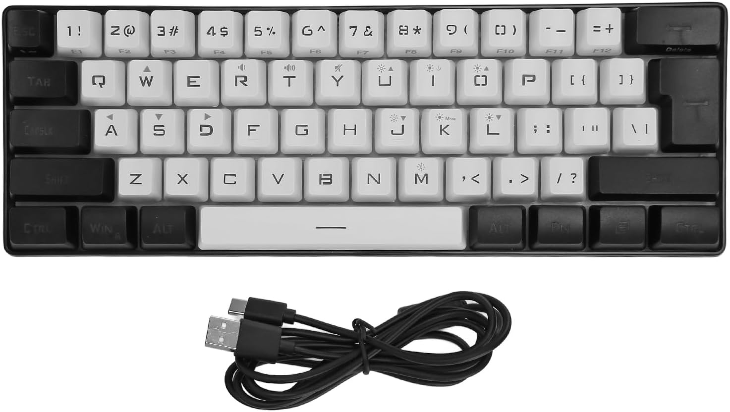 Mini RGB Keyboard, LED Backlight Mechanical Feeling Wired Gaming Keyboard with Multiple RGB Lighting and Stand, Ergonomic Design(Black and White) (White) image number 6