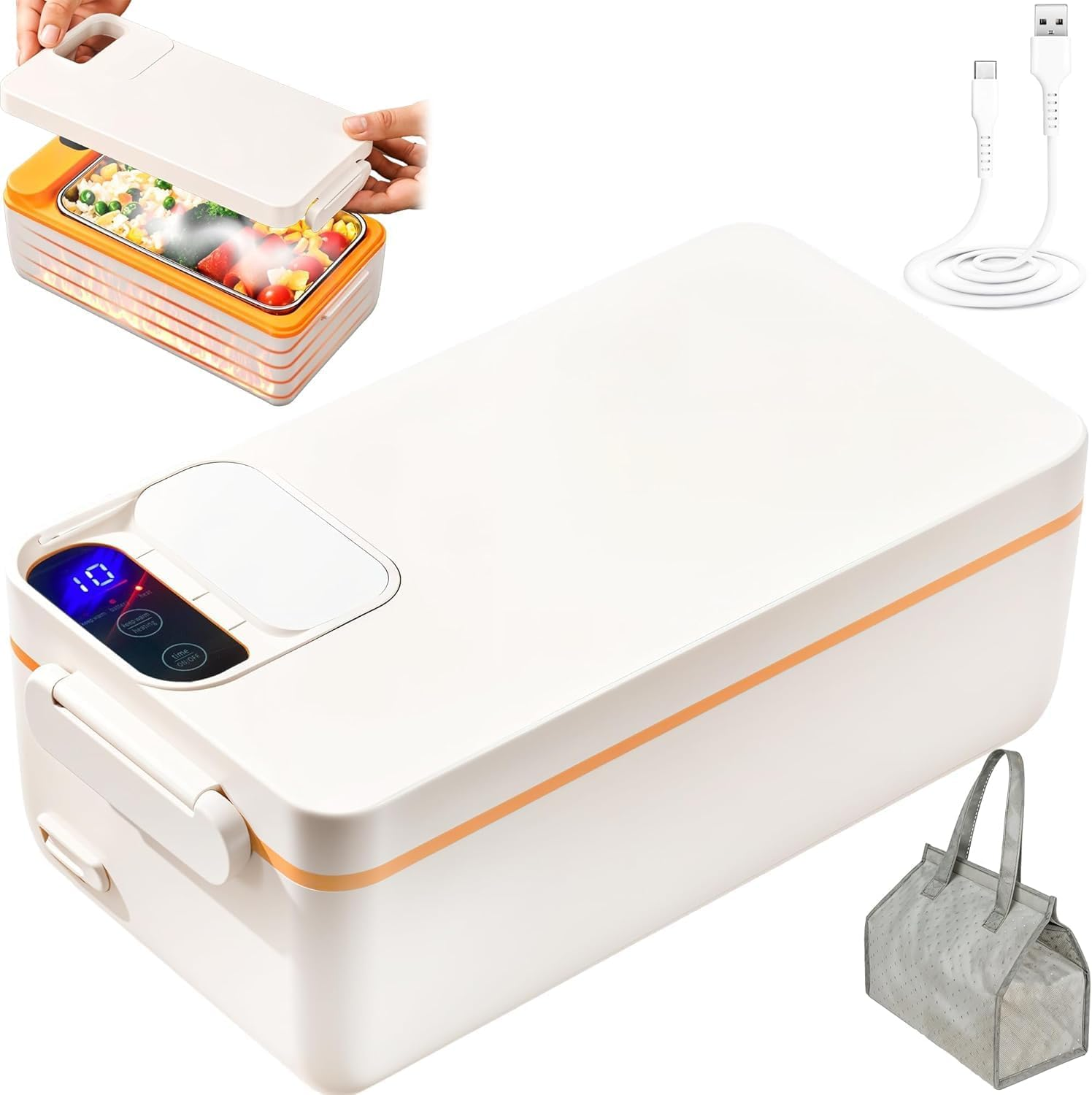 Bestbless Rechargeable Electric Heated Lunch Box - Cordless Portable Food Timer Heater Keep Hot Meal - Portable Self-Heating Food Warmer for Office, Picnic, Car & Outdoor Use image number 3