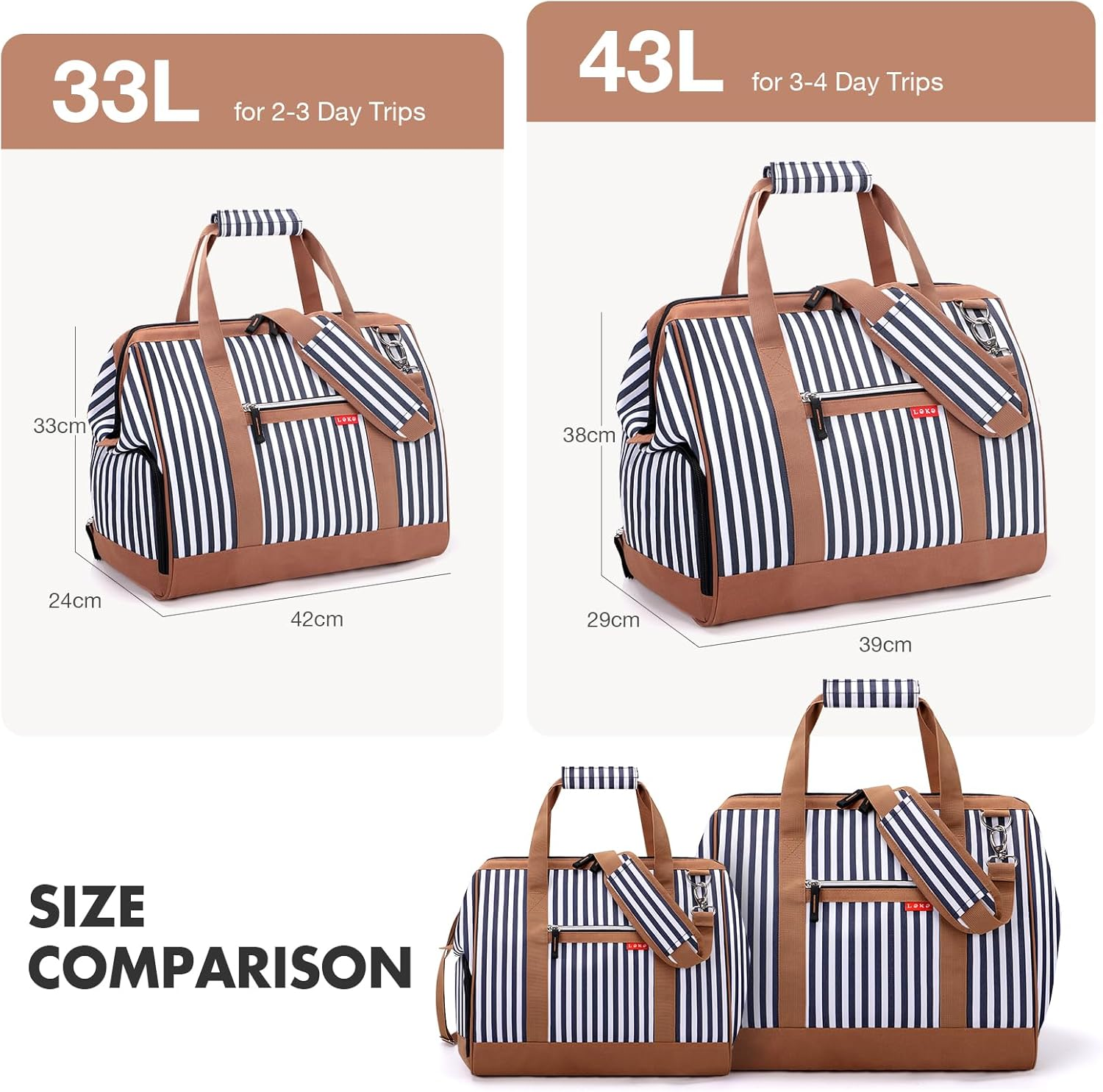 Lekesky Overnight Bag for Women Weekend Bag Holdall Bag Maternity Hospital Bag with Top Large Opening Travel Duffles Bag for Women, Blue Striped, A-Blue Striped, 33L, Travel Bag image number 1
