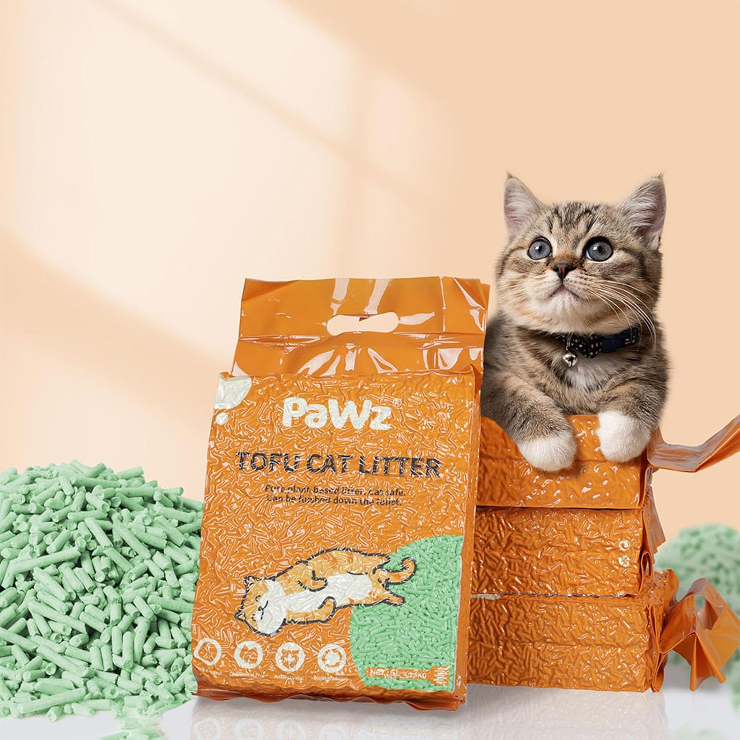 Pawz Tofu Cat Litter Clumping, Flushable, Ultra Absorbent and Fast Drying, Solubility in Water, Long Lasting Odor Control Kitty Litter Dust-Free 100% Natural Green Tea (2.5Kg/Bag) image number 4