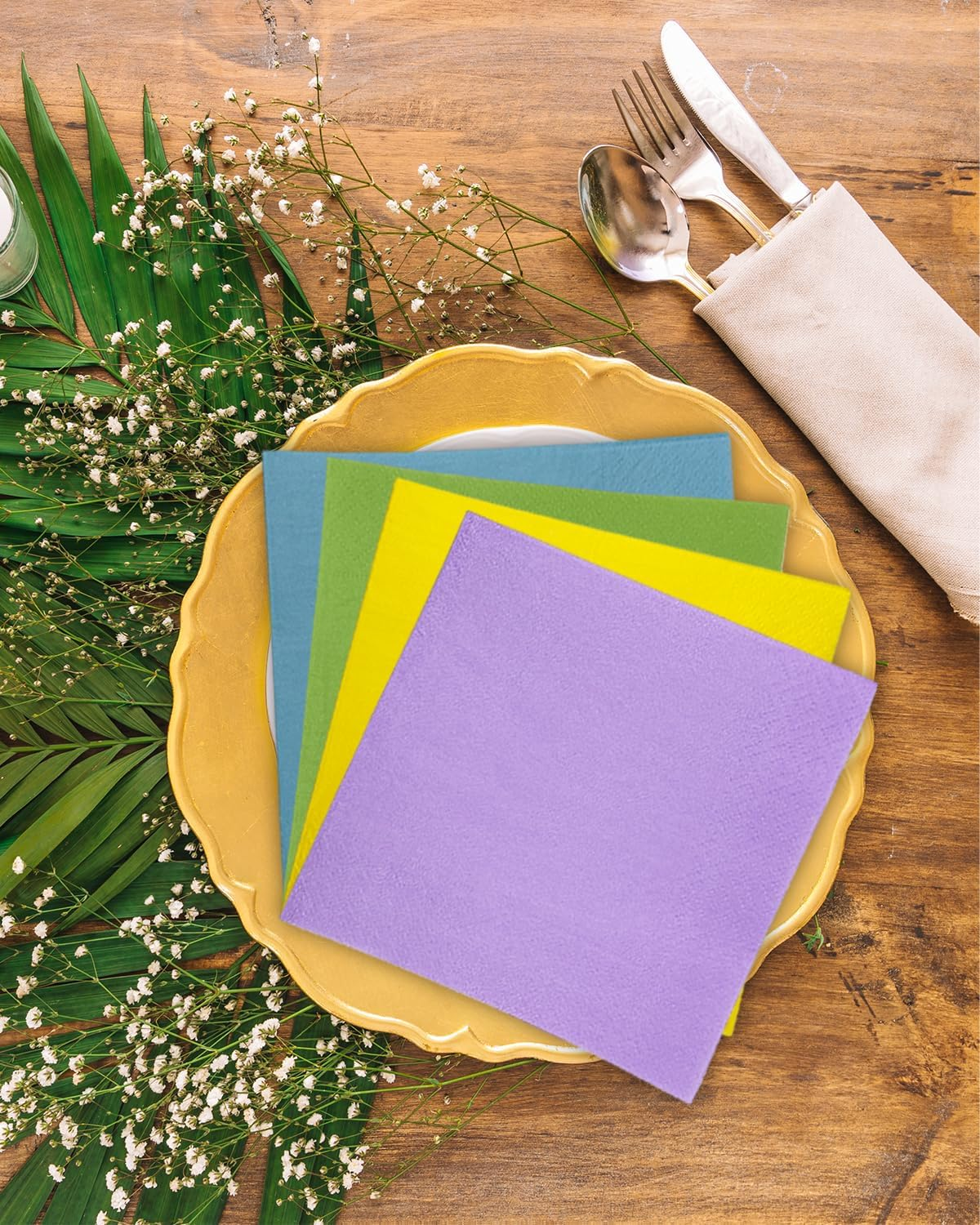 Qiqee 120 Count 24 Colors Cocktail Napkins 25.4 * 25.4Cm Disposable Beverage Napkin Paper for Cocktail, Wedding, Dinner, Birthday Party Dessert Wine Paper Napkins(10 * 10Inch) image number 2