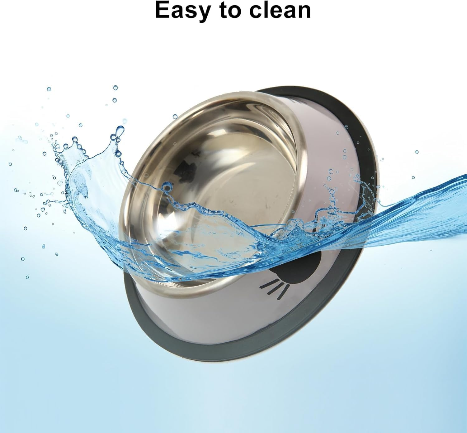 Mumoo Bear Cat Bowls for Food and Water, 3PCS Non-Slip Stainless Steel Small Cat Food Bowls 8 Oz Pet Bowl with Removable Rubber Base Cat Puppy Bowl image number 6