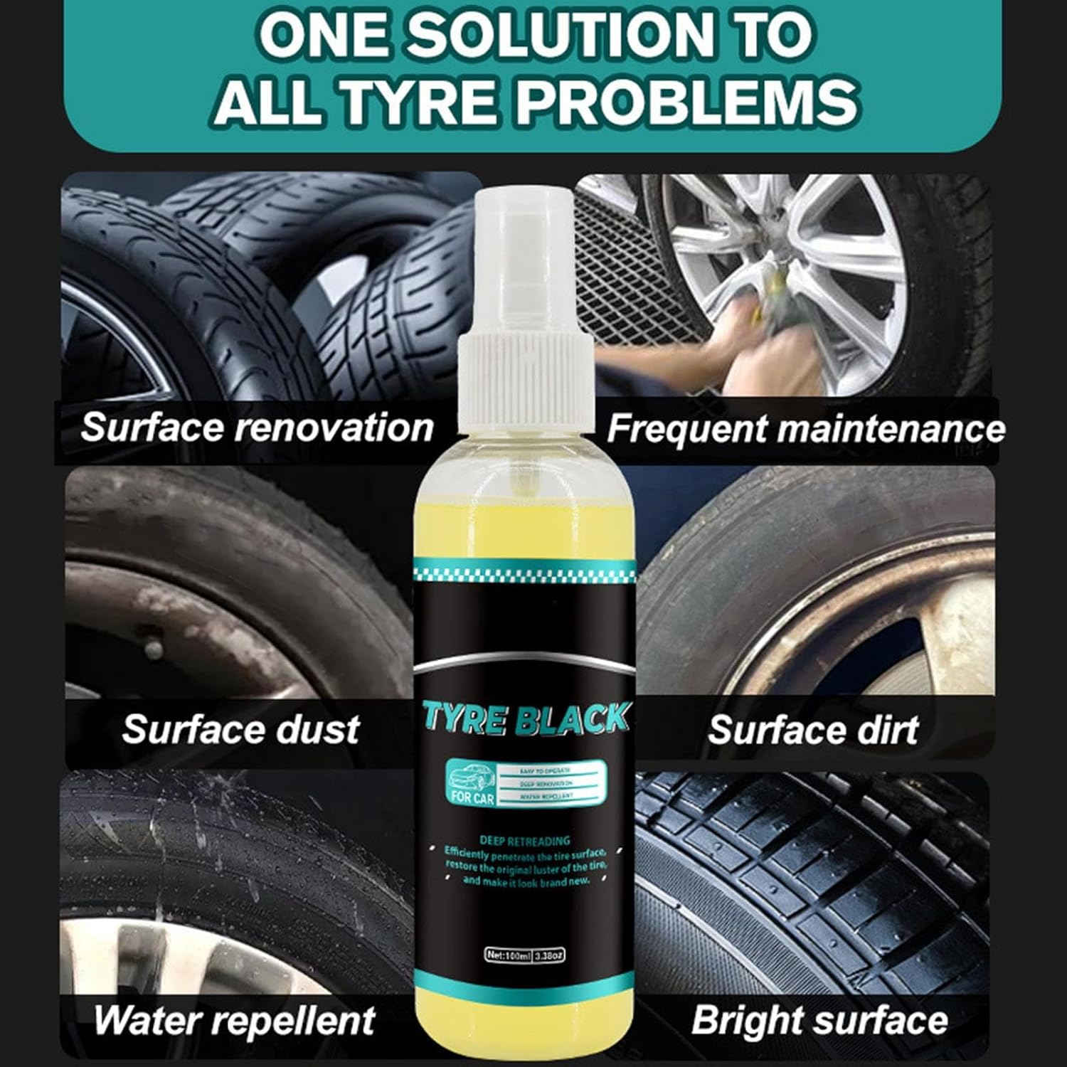 YNPQTDS Tire Rim Cleaner - 100Ml Wheel Coating Protective Agent | High Gloss Tire Agent | for SUV Sedan Truck Garage Workshop Outdoor Car Vehicle Automotive RV image number 4