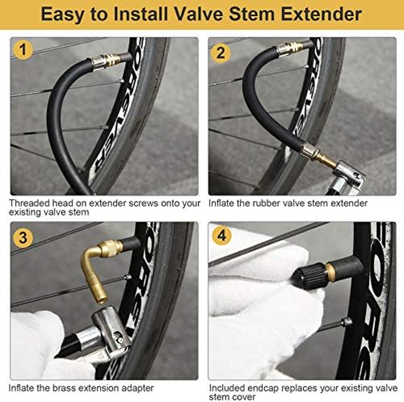 Mudder 2 Pieces 8.25 Inch Flexible Extension Tire Valve Adaptor and 2 Pieces 90 Degree Tyre Valve Extension Adaptor for Universal Cars Truck Motorcycle Bike Scooter image number 5