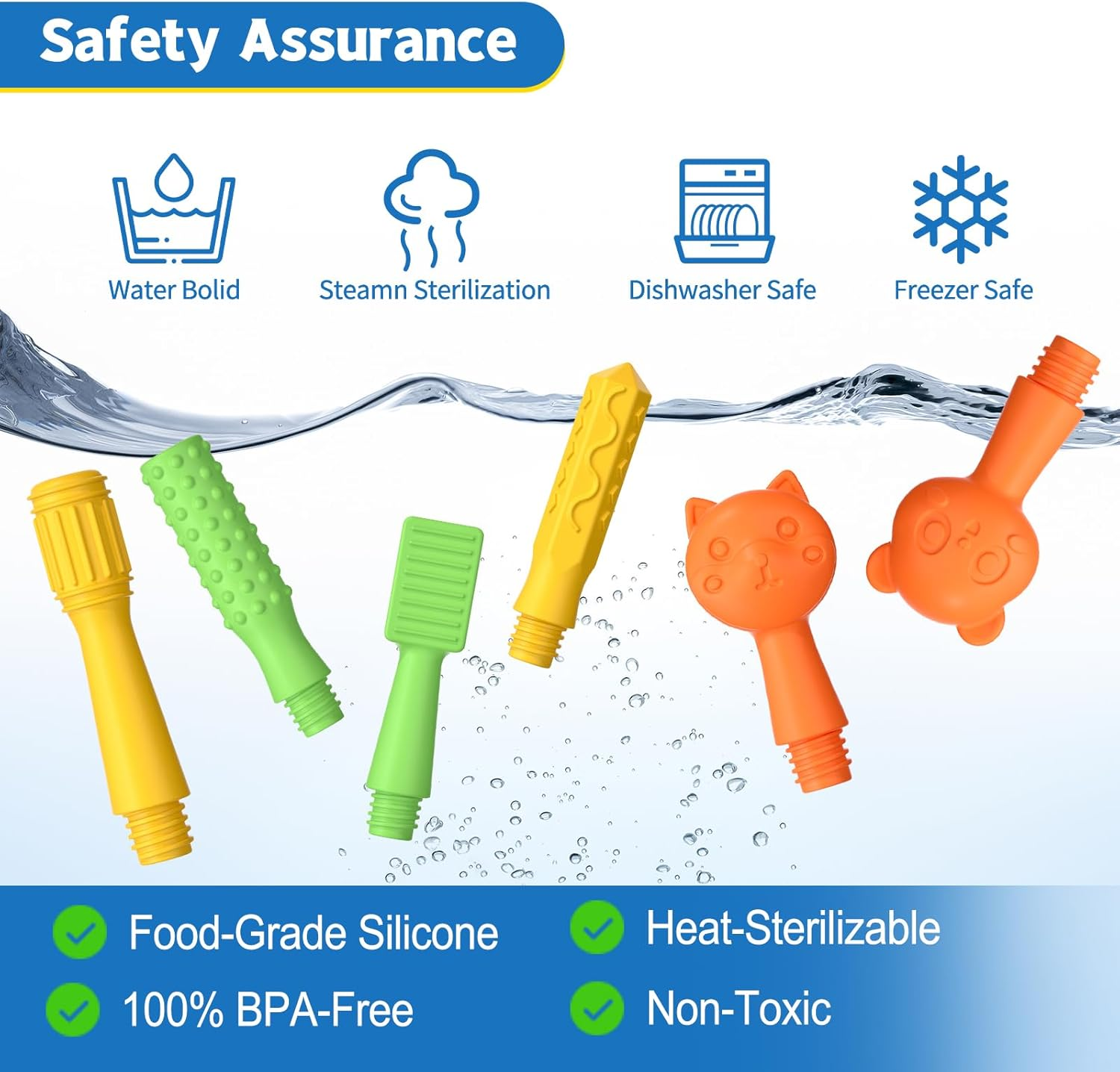 Speech & Feeding Support Kit: Oral Motor Stimulation with 6 Soft Textured Heads for Muscle Strength & Phonation Improvement-Blue image number 4