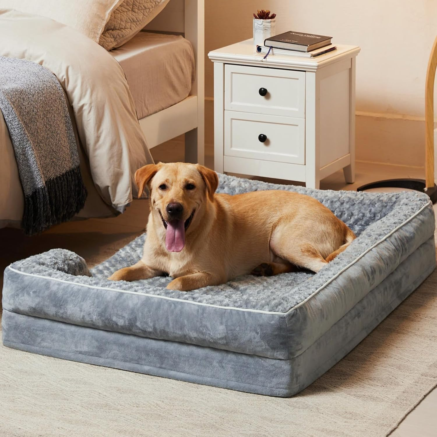 Dog Beds for Large Dogs, Washable Dog Bed, Bolster Dog Sofa Bed with Waterproof Lining & Non-Skid Bottom, Orthopedic Egg Foam Dog Couch for Pet Sleeping, Pet Bed for Large Dog(Grey,90X70X16Cm) image number 6