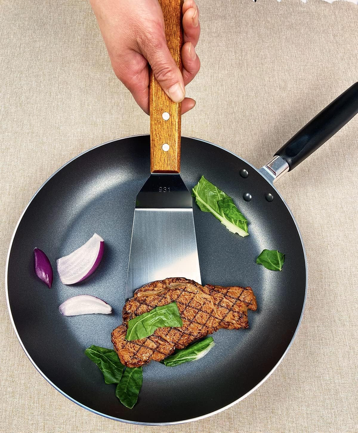 Professional Stainless Steel Spatula and Turner Set, Wooden Handle, Kitchen Utensils for Grilling and Cooking, 2-Piece image number 4