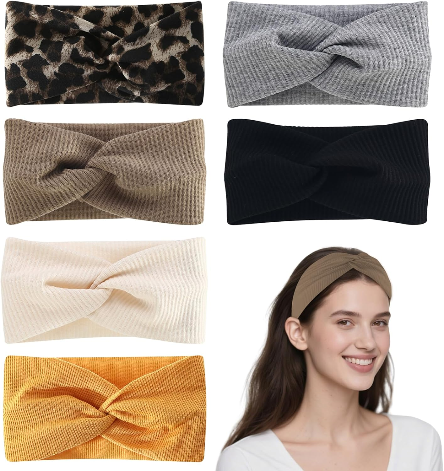 Sdhgerh Pack of 6 Women'S Elastic Headband Women'S Summer Soft Hair Bands Leopard Print Non-Slip Headband for Sports Running Gym Yoga Workout Multicoloured image number 2