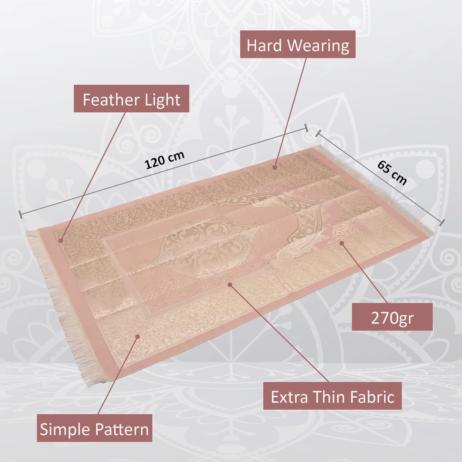 Islamic Gift Set, Velvet Prayer Mat, Prayer Beads, Shawl and Yaseen Book, Perfect Family and Eid Gifts (Pink) - Gray image number 5