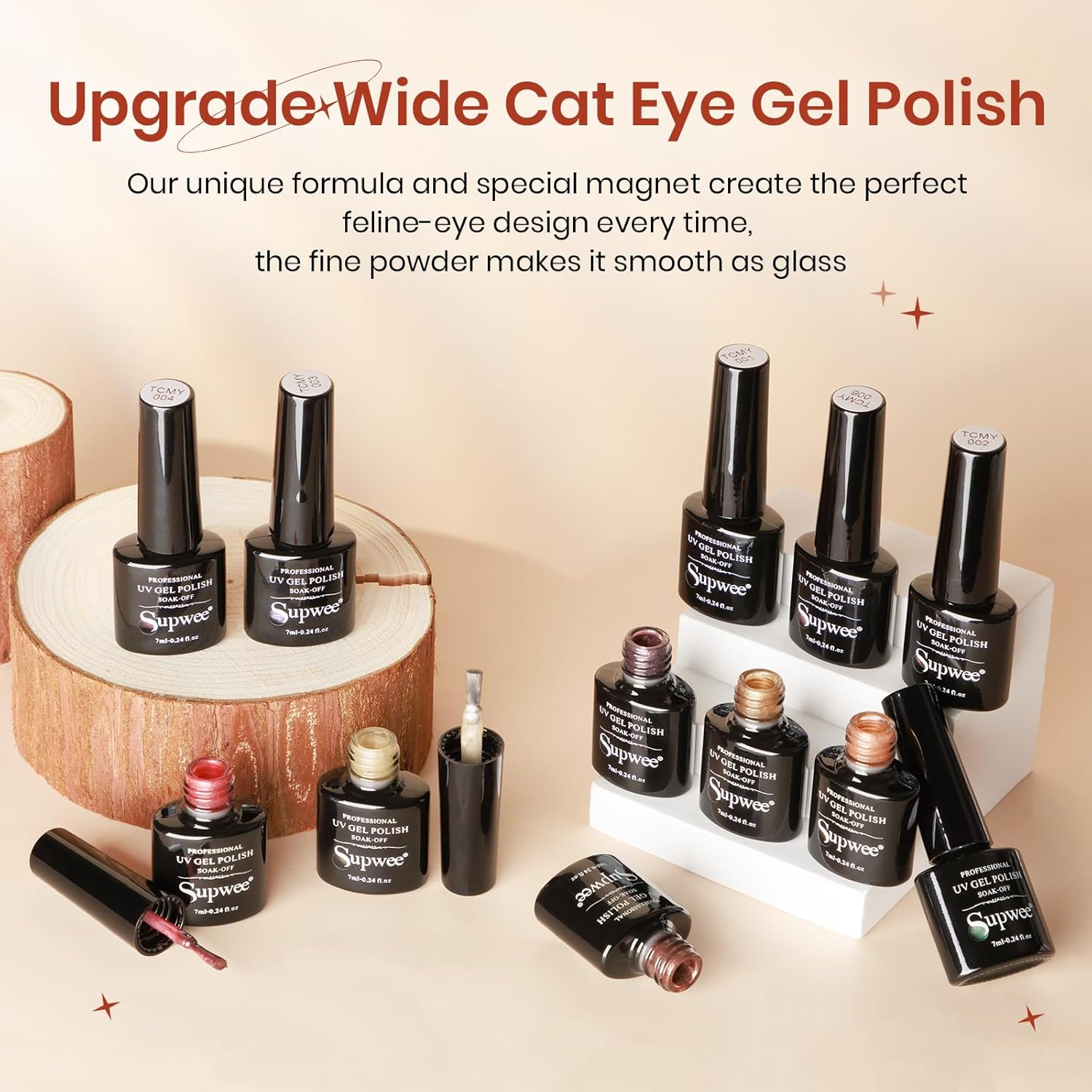 SUPWEE 12 Colors Cat Eye Gel Nail Polish Set with Magnetic Gel Polish Cateye Nails Jelly Crystal Effects 12 Colors Home Manicure for Women Girl image number 2