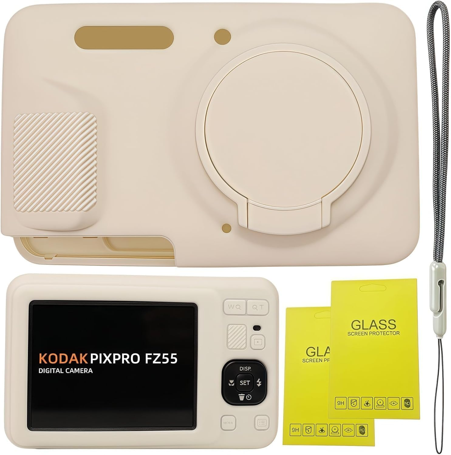 Case for Kodak PIXPRO FZ55, FZ55 Accessories, Soft Silicone Protective Case Removable Lens Cover, Comes with 2 Screen Protectors and 1 Wrist Strap.