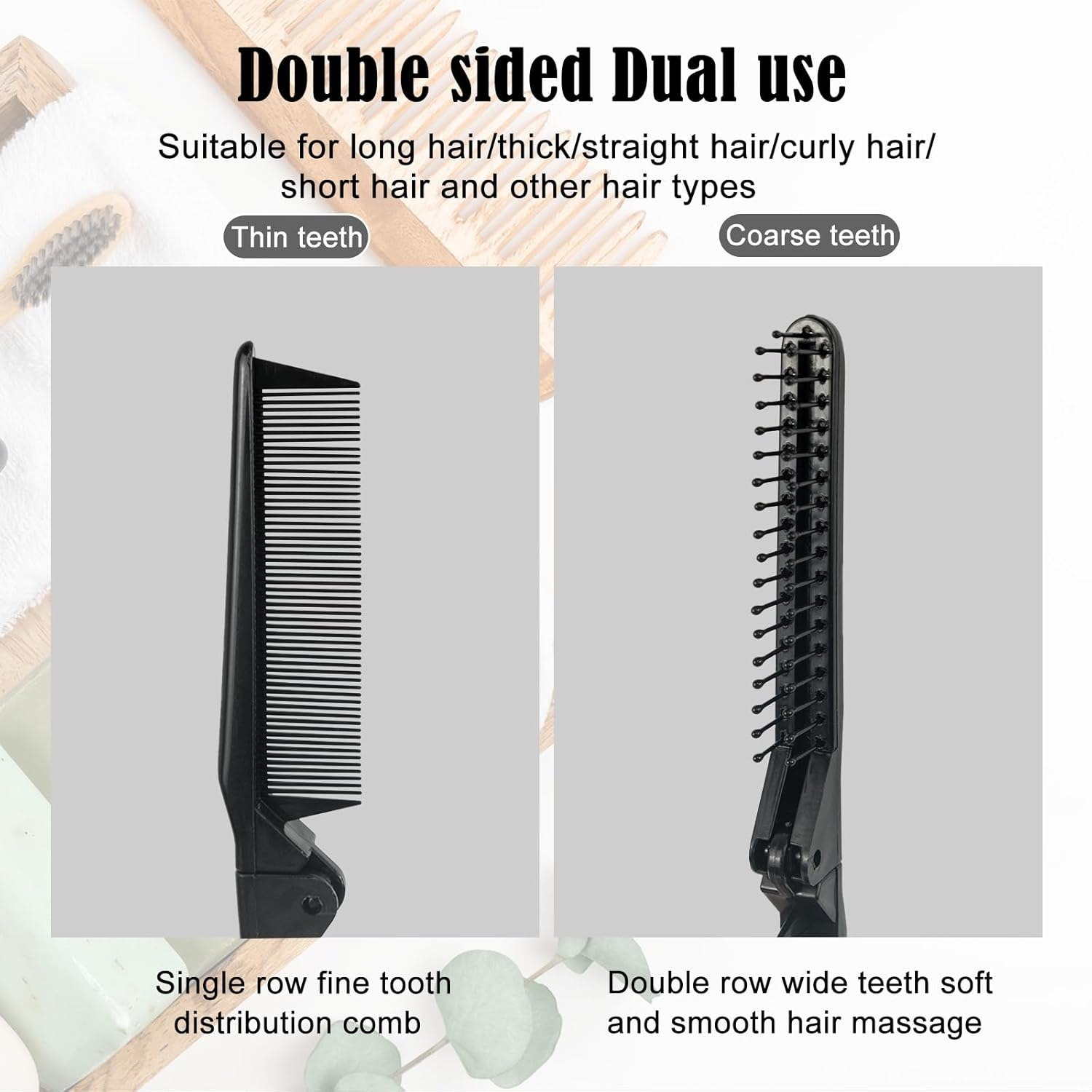 10 PCS Portable Travel Brush Folding Pocket Comb Foldable Hair Brush for Women and Men Mini Plastic Teasing Brush for Purse (Black) image number 4