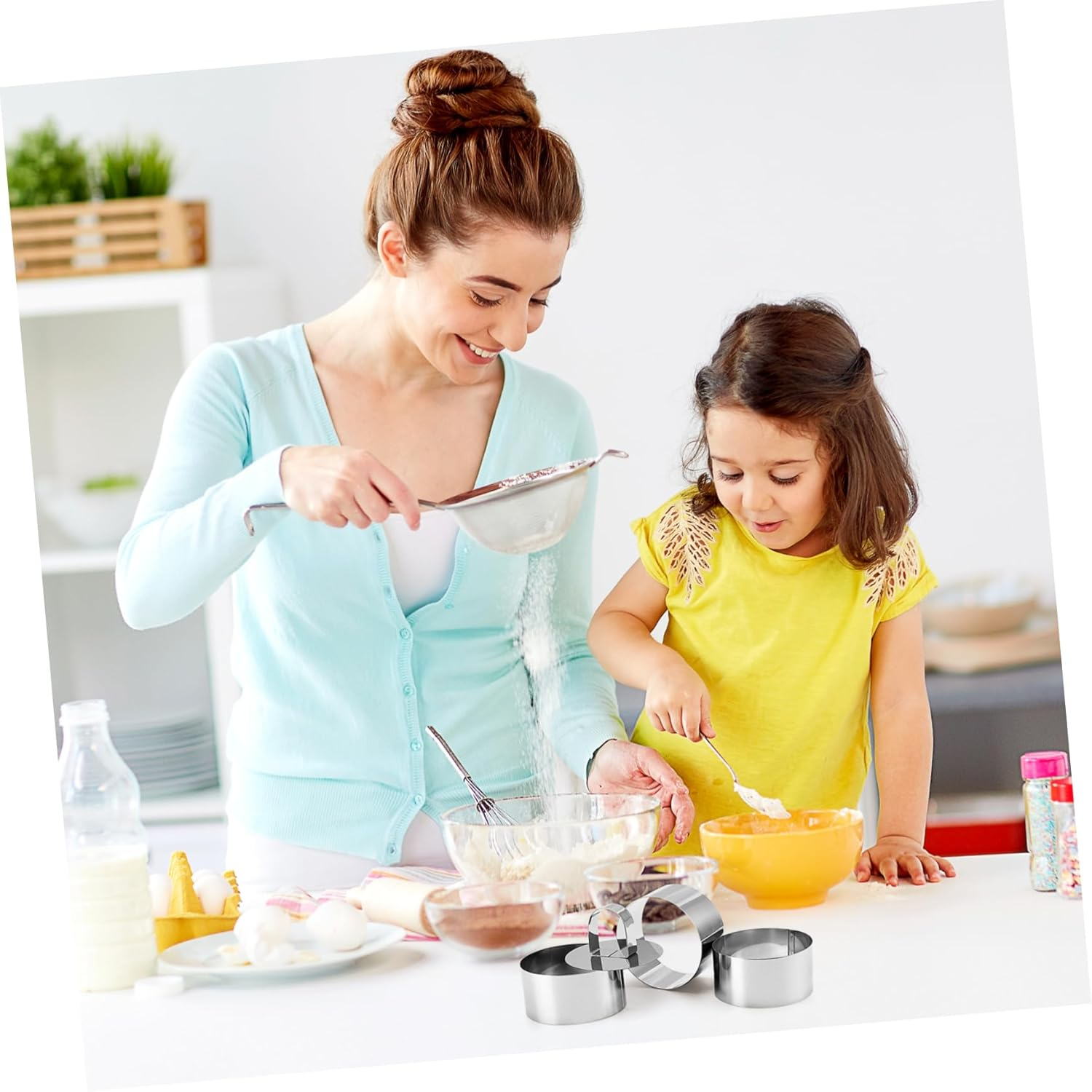 Stainless Steel Cake Molds Set of 8 8Cm Wide 4Cm High round Cake Rings with Pushers for Mousse and Pastry Baking image number 4