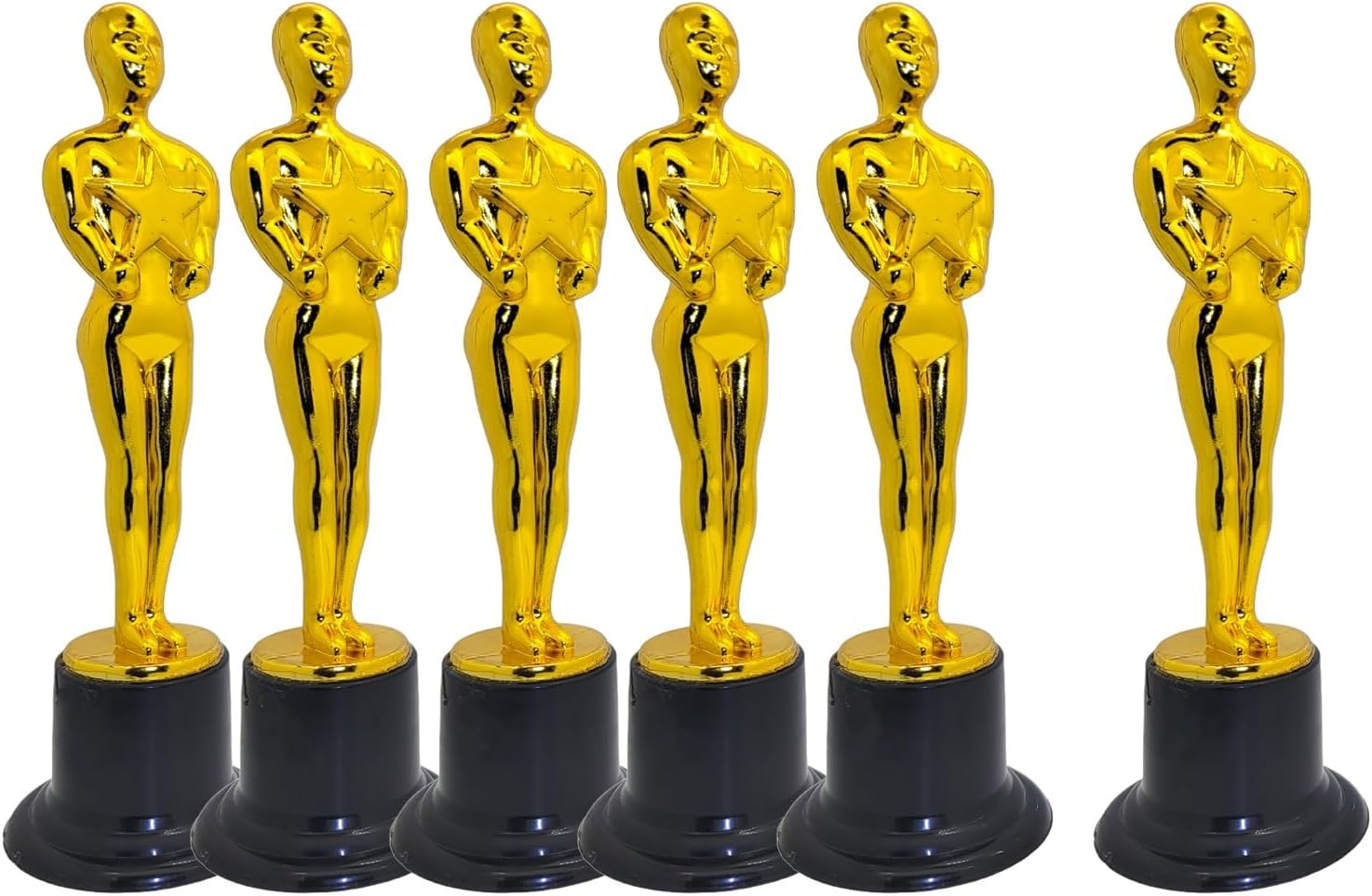 Gold Award Trophies (6 Pack) (6 Inches) Bulk Golden Plastic Statues. Standing Man Award Holding a Large Star Trophy for Movie Sport Ceremony Birthday Prize (Gold Award Trophy, 6) image number 5