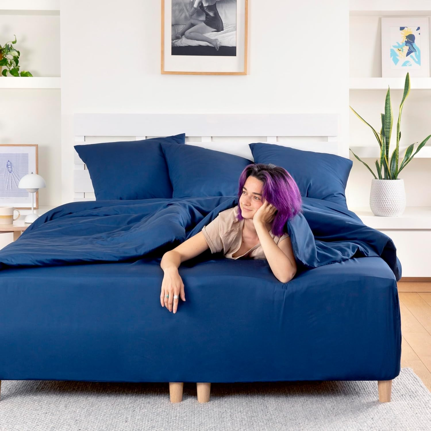 Bambaw Bamboo Bed Linen 155 X 220 Cm, Sustainable Bamboo Duvet Cover, Soft Hotel Quality Bed Linen, Cooling Duvet Cover 155 X 220 Cm, Summer (Navy Blue) image number 7