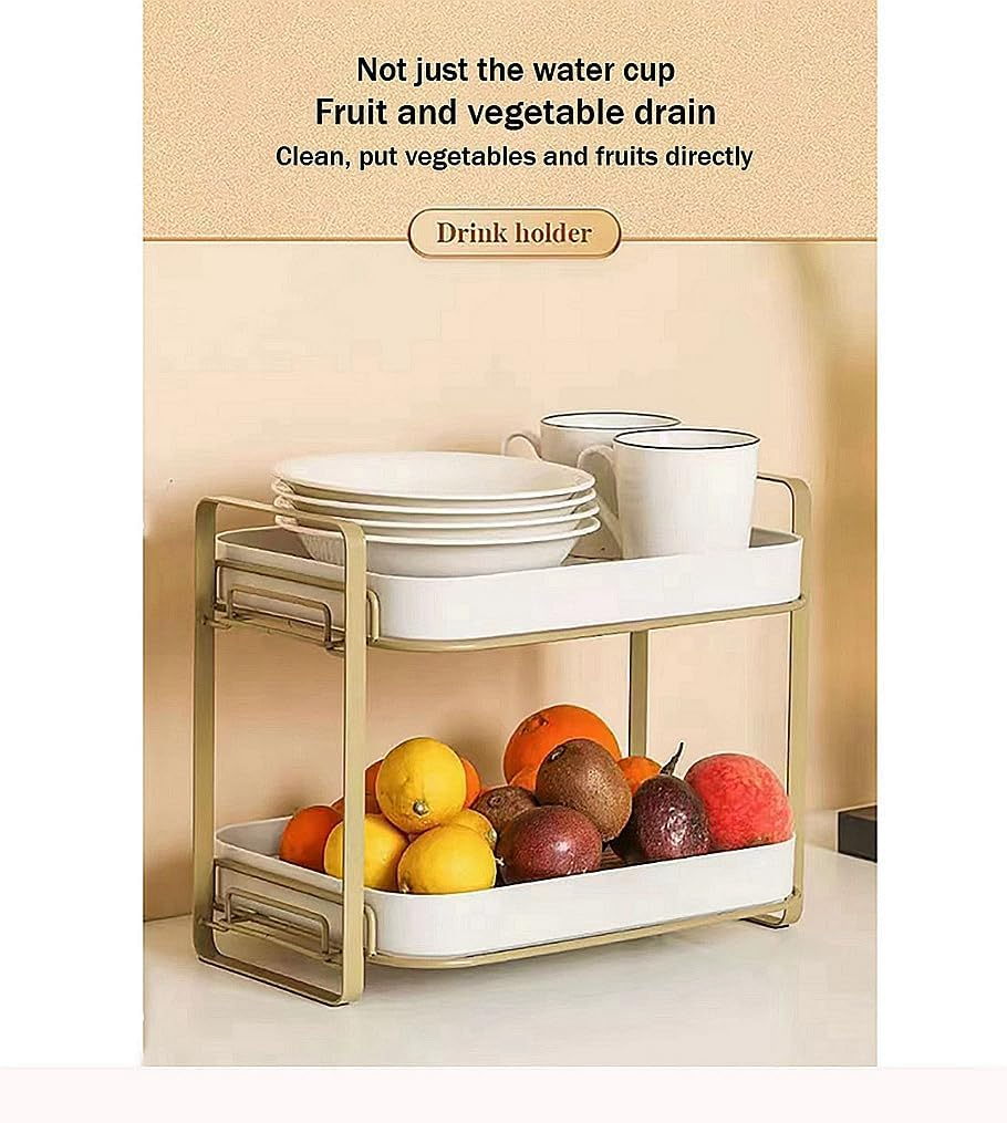 2-Tier Kitchen Cup Shelf ,Dish and Bowl Storage Organizater, Water Cup Glass Cup Coffee Cup Mug Cup Stemware Cup Storage Rack,Cupboard Cabinet Countertop Tray Household Vegetable Drain Rack (White) image number 2